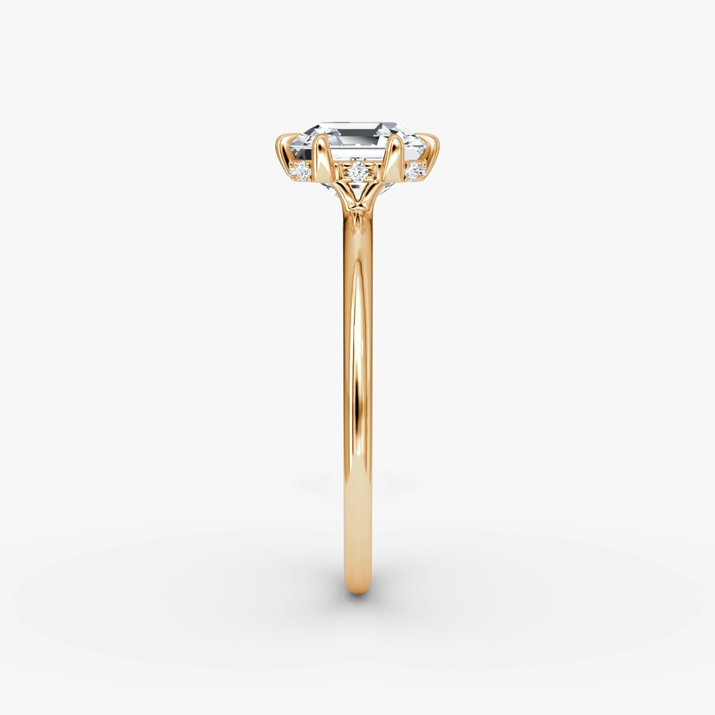 The Signature 6 Prong | Asscher | 14k | Rose Gold | bandAccent: Plain | bandWidth: standard | hiddenHalo: yes | diamondOrientation: vertical | caratWeight: other