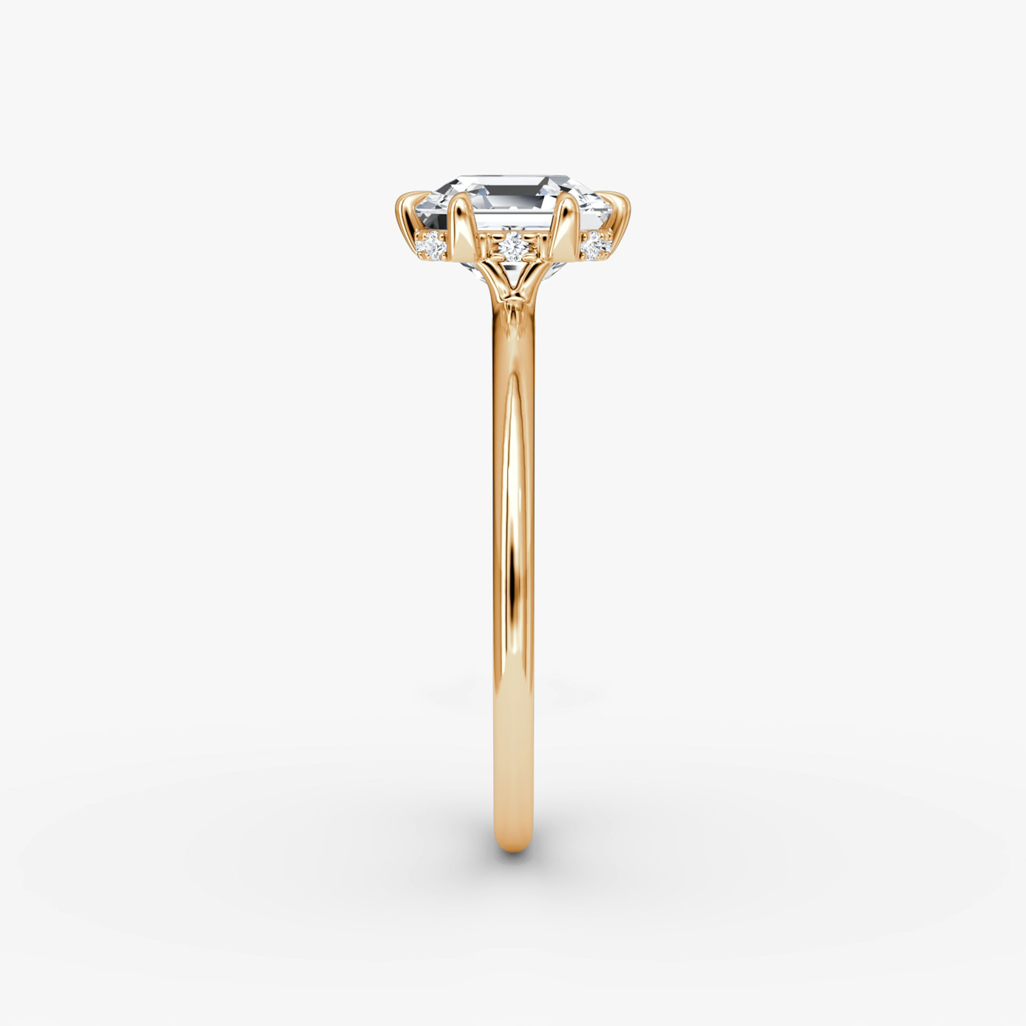 The Signature 6 Prong | Asscher | 14k | Rose Gold | bandAccent: Plain | bandWidth: standard | hiddenHalo: yes | diamondOrientation: vertical | caratWeight: other