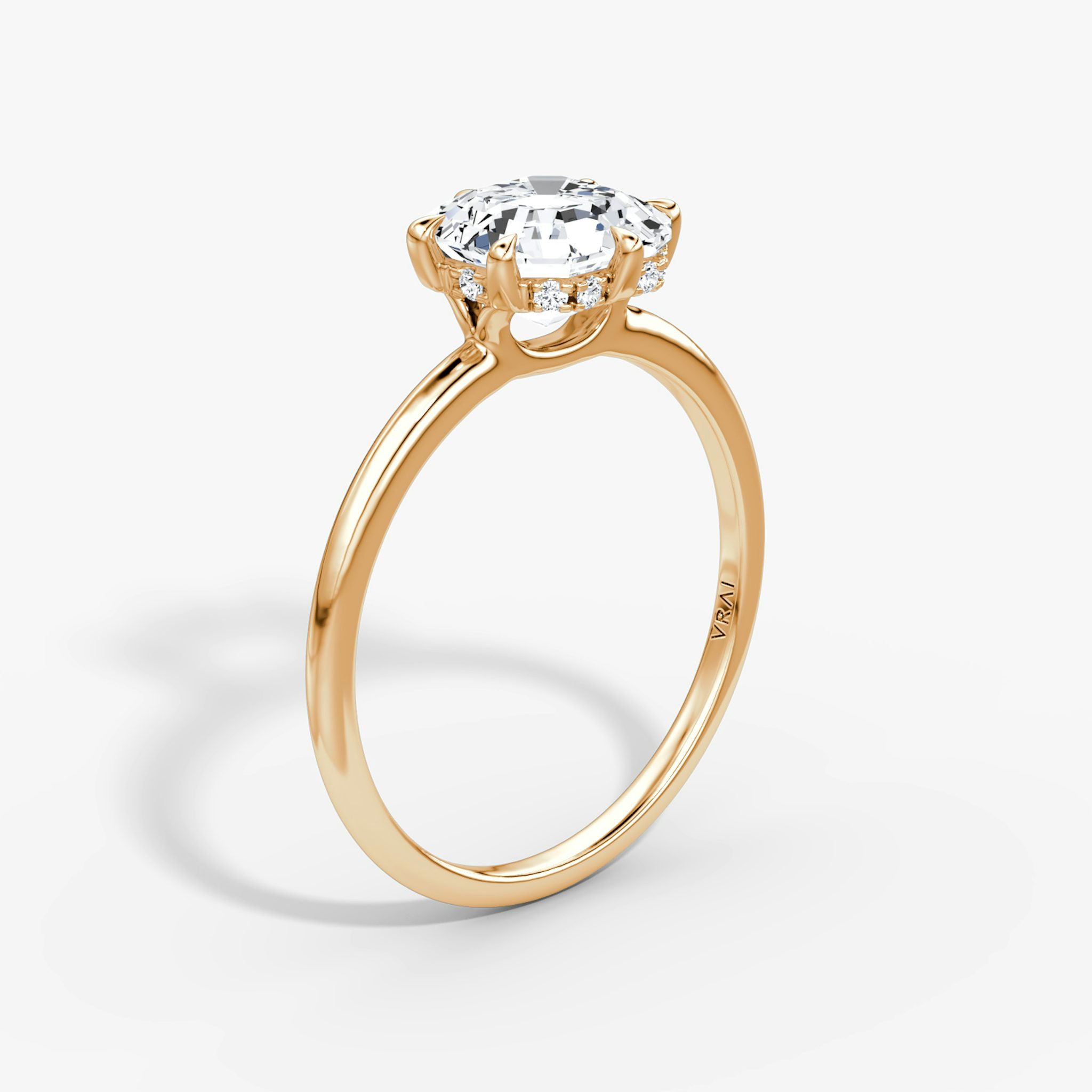 The Signature 6 Prong | Asscher | 14k | Rose Gold | bandAccent: Plain | bandWidth: standard | hiddenHalo: yes | diamondOrientation: vertical | caratWeight: other
