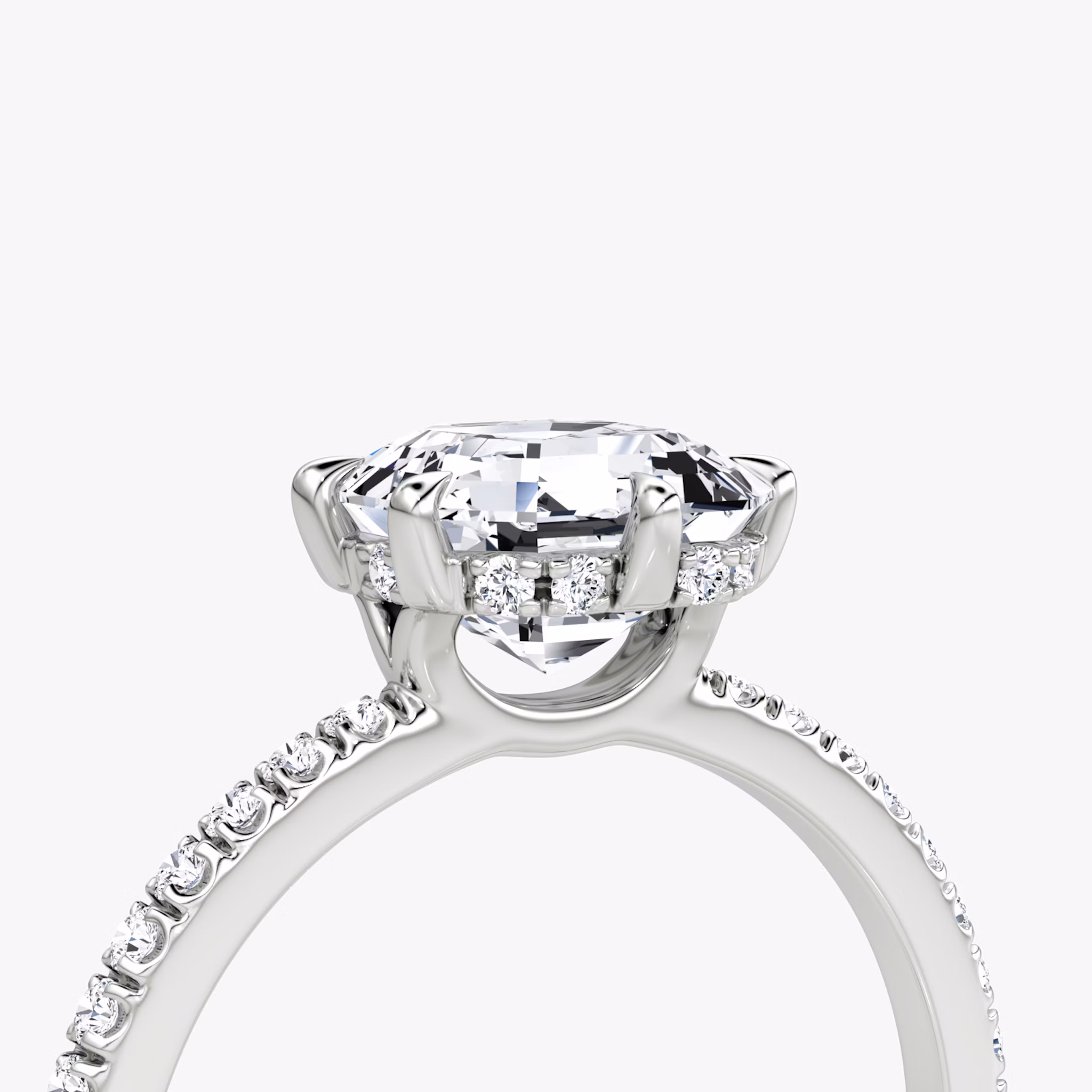 The Signature 6 Prong | Asscher | 18k | White Gold | bandAccent: Pavé | bandWidth: standard | hiddenHalo: yes | diamondOrientation: vertical | caratWeight: other