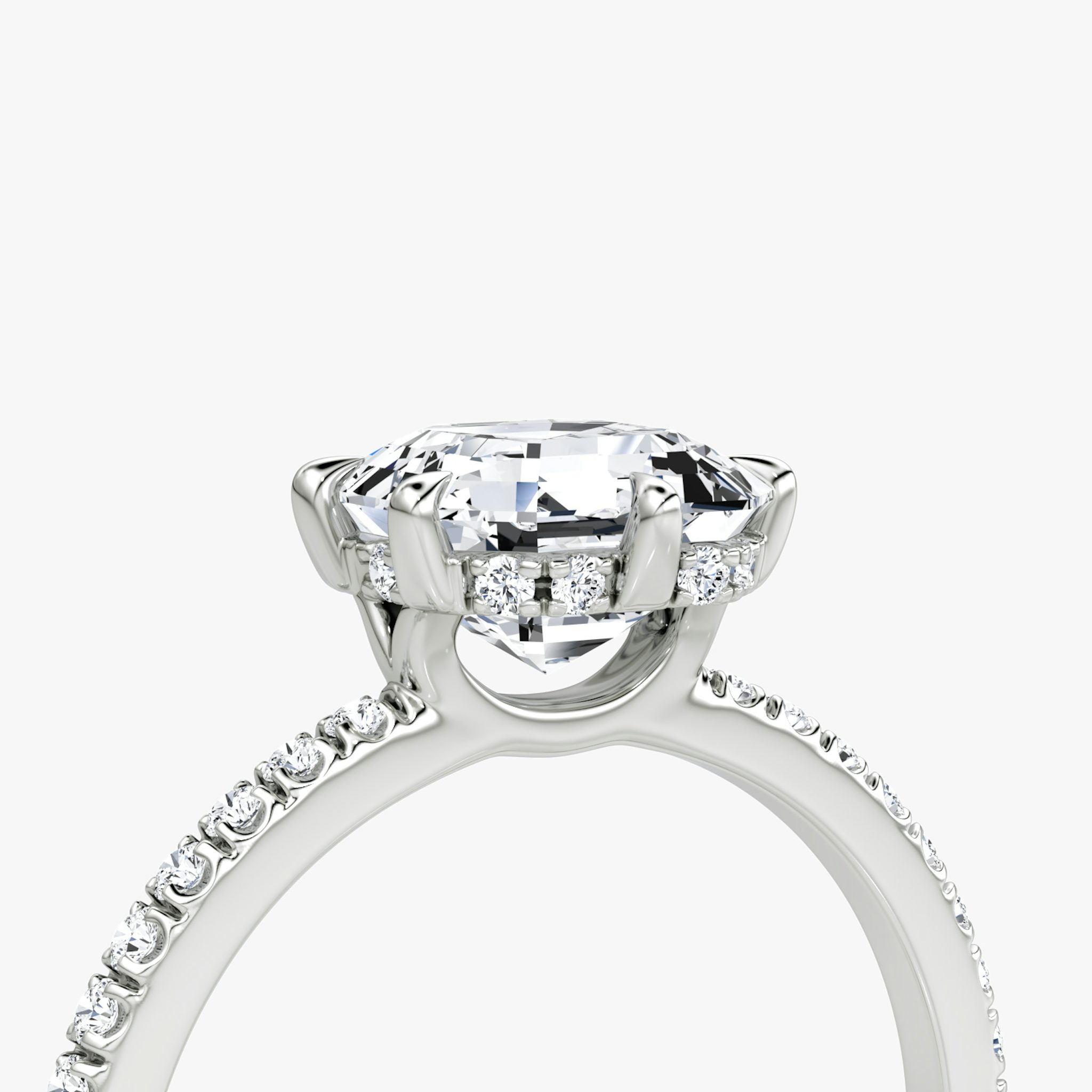 The Signature 6 Prong | Asscher | 18k | White Gold | bandAccent: Pavé | bandWidth: standard | hiddenHalo: yes | diamondOrientation: vertical | caratWeight: other