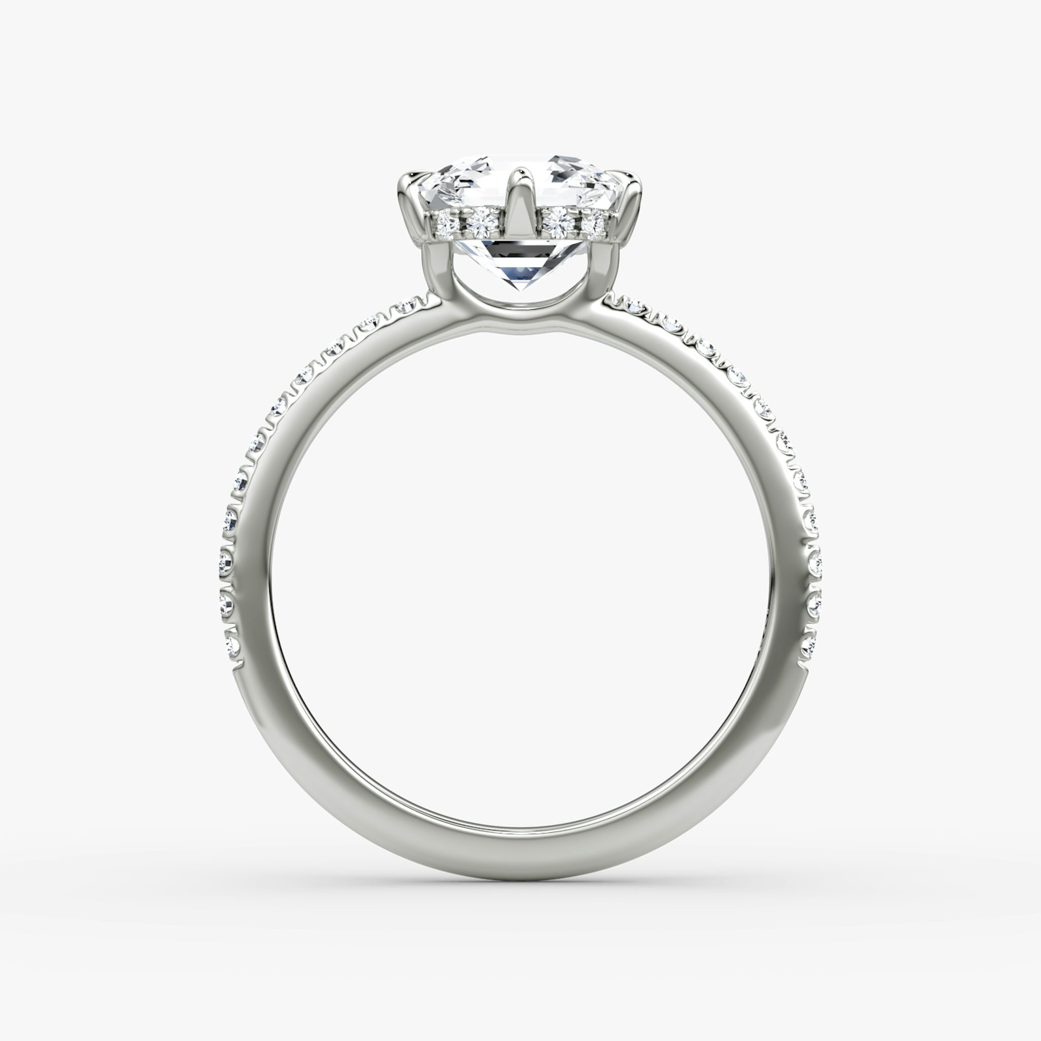 The Signature 6 Prong | Asscher | 18k | White Gold | bandAccent: Pavé | bandWidth: standard | hiddenHalo: yes | diamondOrientation: vertical | caratWeight: other