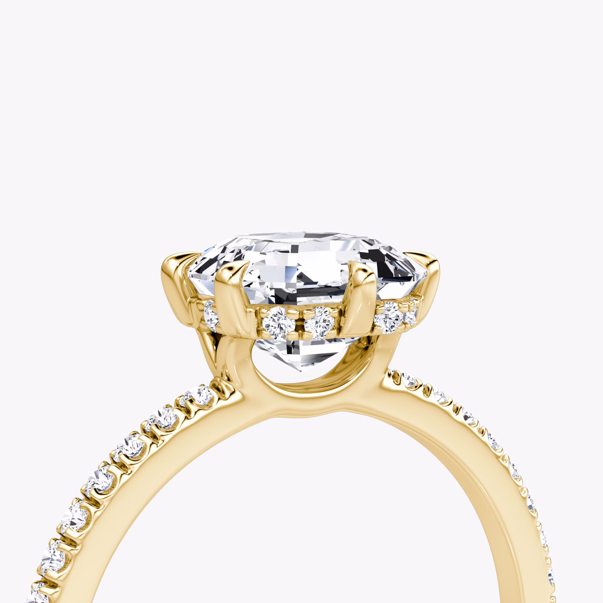 The Signature 6 Prong | Asscher | 18k | Yellow Gold | bandAccent: Pavé | bandWidth: standard | hiddenHalo: yes | diamondOrientation: vertical | caratWeight: other