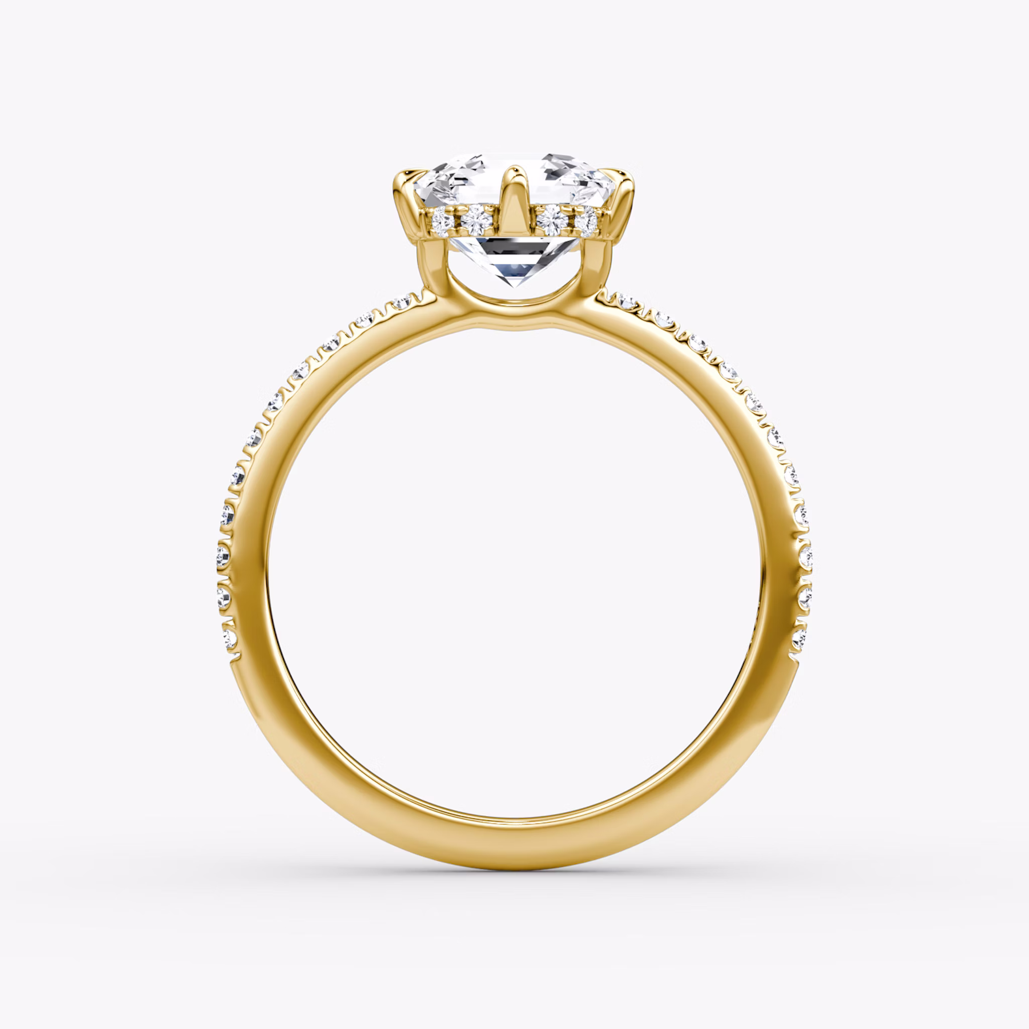 The Signature 6 Prong | Asscher | 18k | Yellow Gold | bandAccent: Pavé | bandWidth: standard | hiddenHalo: yes | diamondOrientation: vertical | caratWeight: other