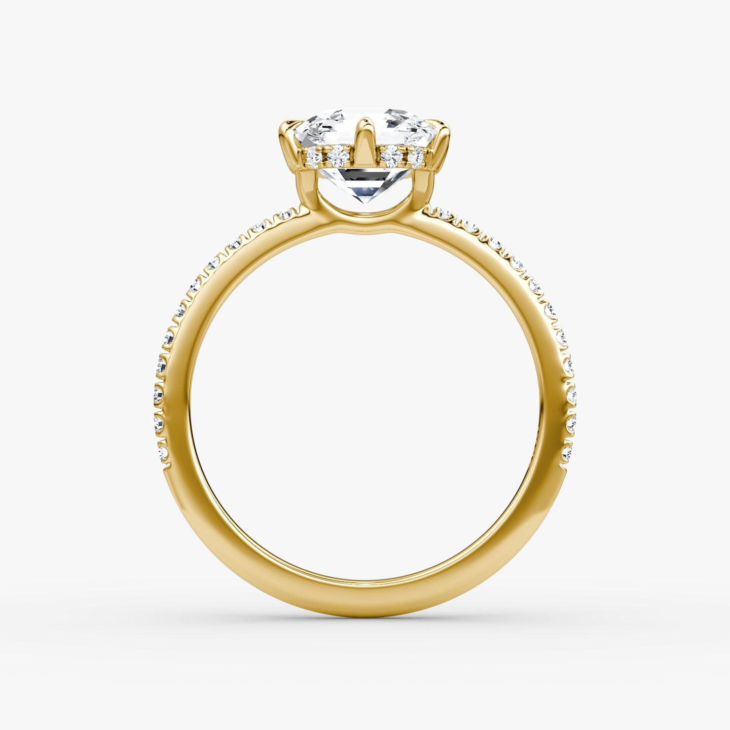 The Signature 6 Prong | Asscher | 18k | Yellow Gold | bandAccent: Pavé | bandWidth: standard | hiddenHalo: yes | diamondOrientation: vertical | caratWeight: other