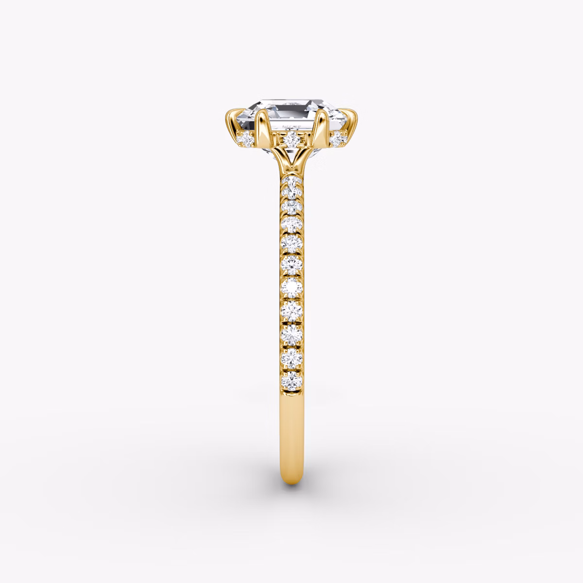 The Signature 6 Prong | Asscher | 18k | Yellow Gold | bandAccent: Pavé | bandWidth: standard | hiddenHalo: yes | diamondOrientation: vertical | caratWeight: other