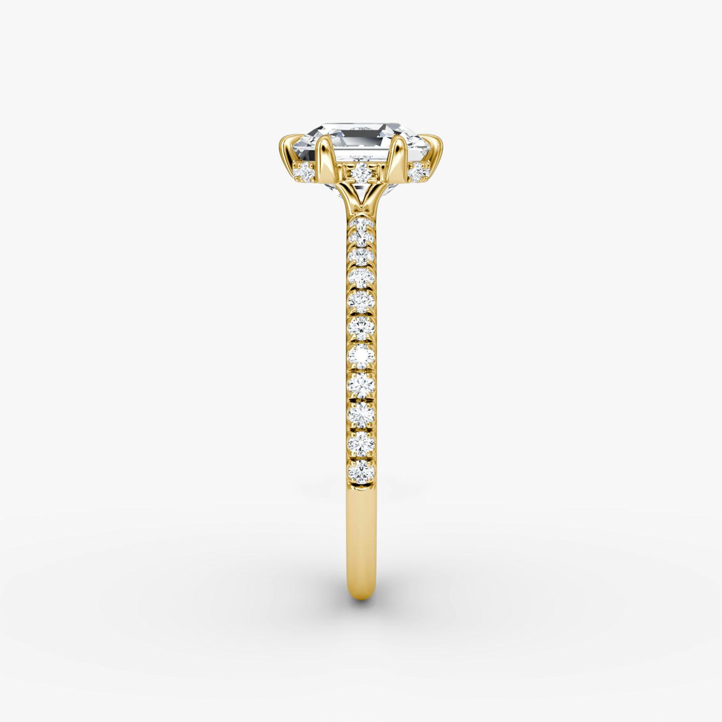The Signature 6 Prong | Asscher | 18k | Yellow Gold | bandAccent: Pavé | bandWidth: standard | hiddenHalo: yes | diamondOrientation: vertical | caratWeight: other