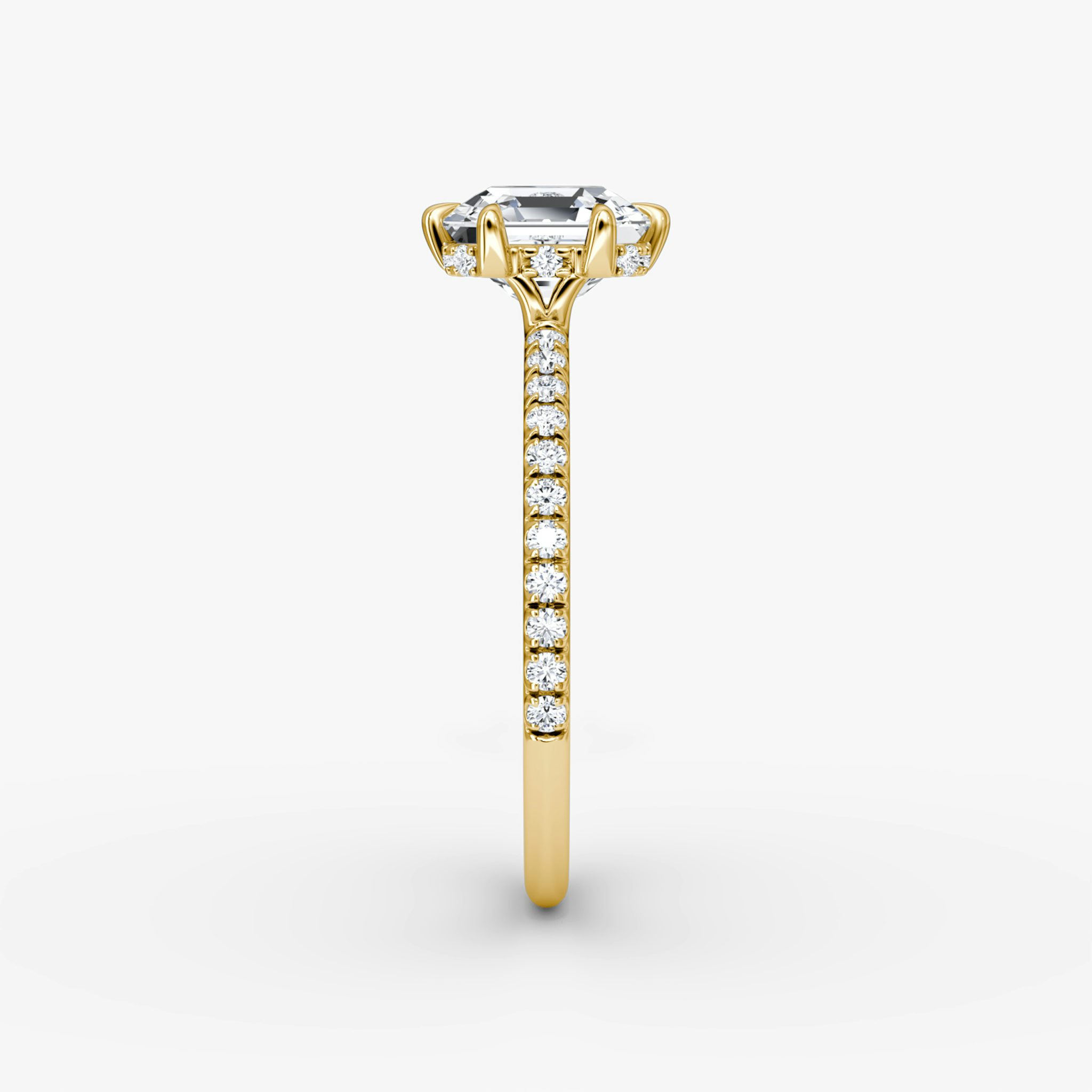 The Signature 6 Prong | Asscher | 18k | Yellow Gold | bandAccent: Pavé | bandWidth: standard | hiddenHalo: yes | diamondOrientation: vertical | caratWeight: other