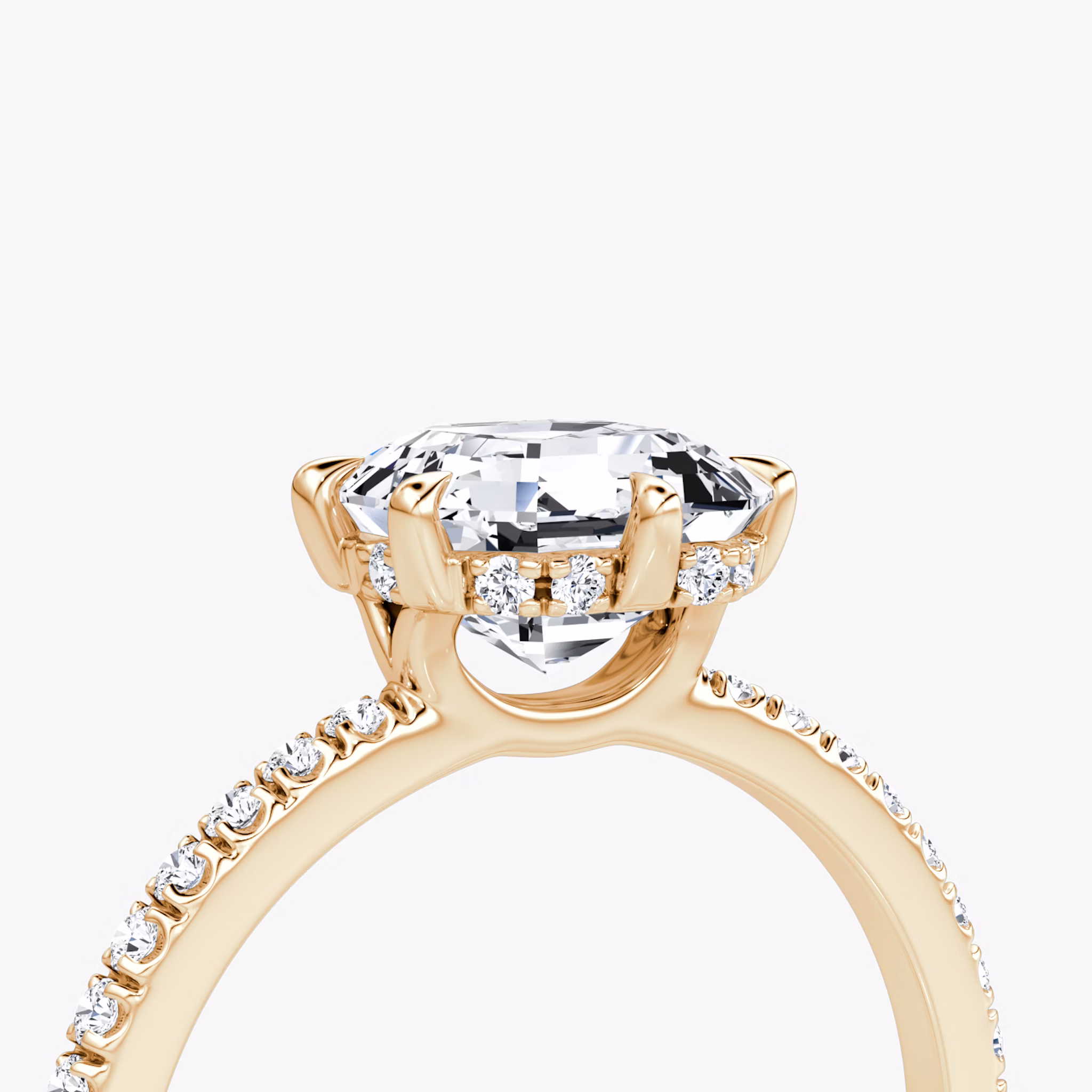 The Signature 6 Prong | Asscher | 14k | Rose Gold | bandAccent: Pavé | bandWidth: standard | hiddenHalo: yes | diamondOrientation: vertical | caratWeight: other