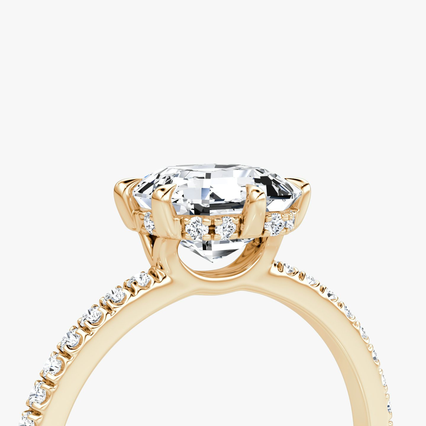The Signature 6 Prong | Asscher | 14k | Rose Gold | bandAccent: Pavé | bandWidth: standard | hiddenHalo: yes | diamondOrientation: vertical | caratWeight: other