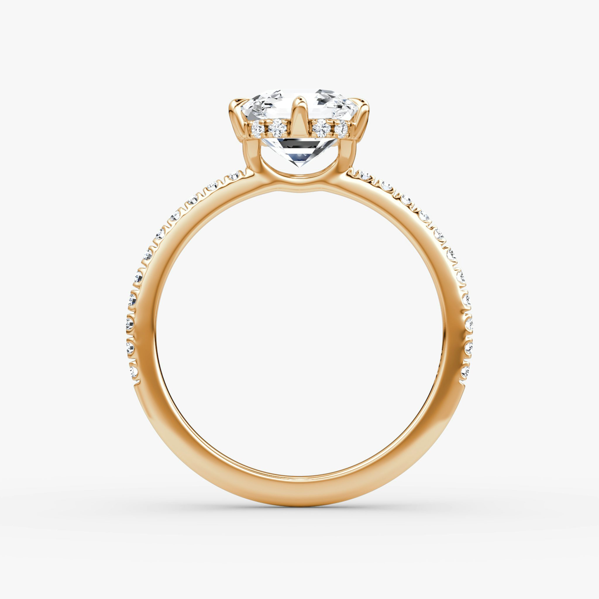 The Signature 6 Prong | Asscher | 14k | Rose Gold | bandAccent: Pavé | bandWidth: standard | hiddenHalo: yes | diamondOrientation: vertical | caratWeight: other