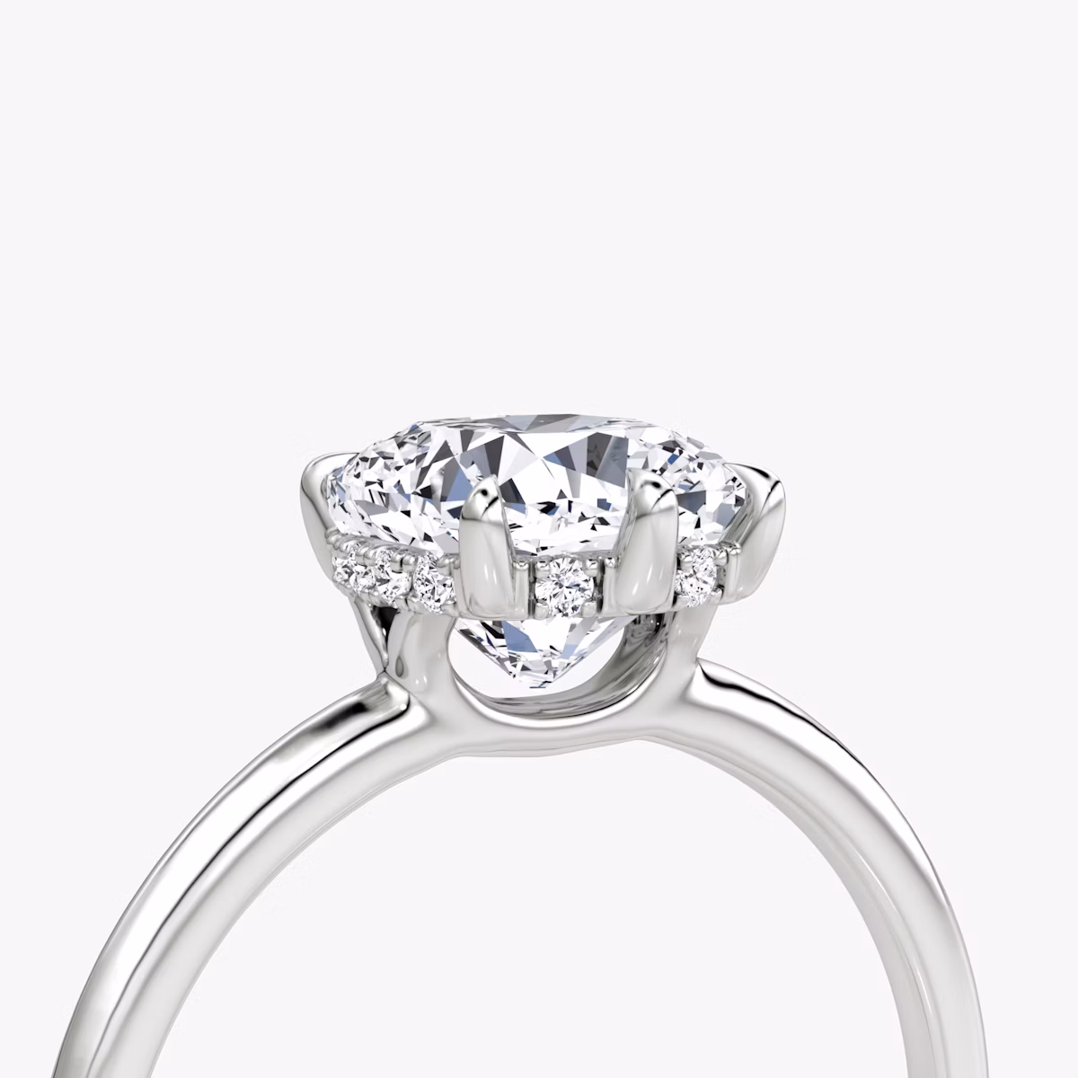 The Signature 6 Prong | Cushion | 18k | White Gold | bandAccent: Plain | bandWidth: standard | hiddenHalo: yes | diamondOrientation: vertical | caratWeight: other