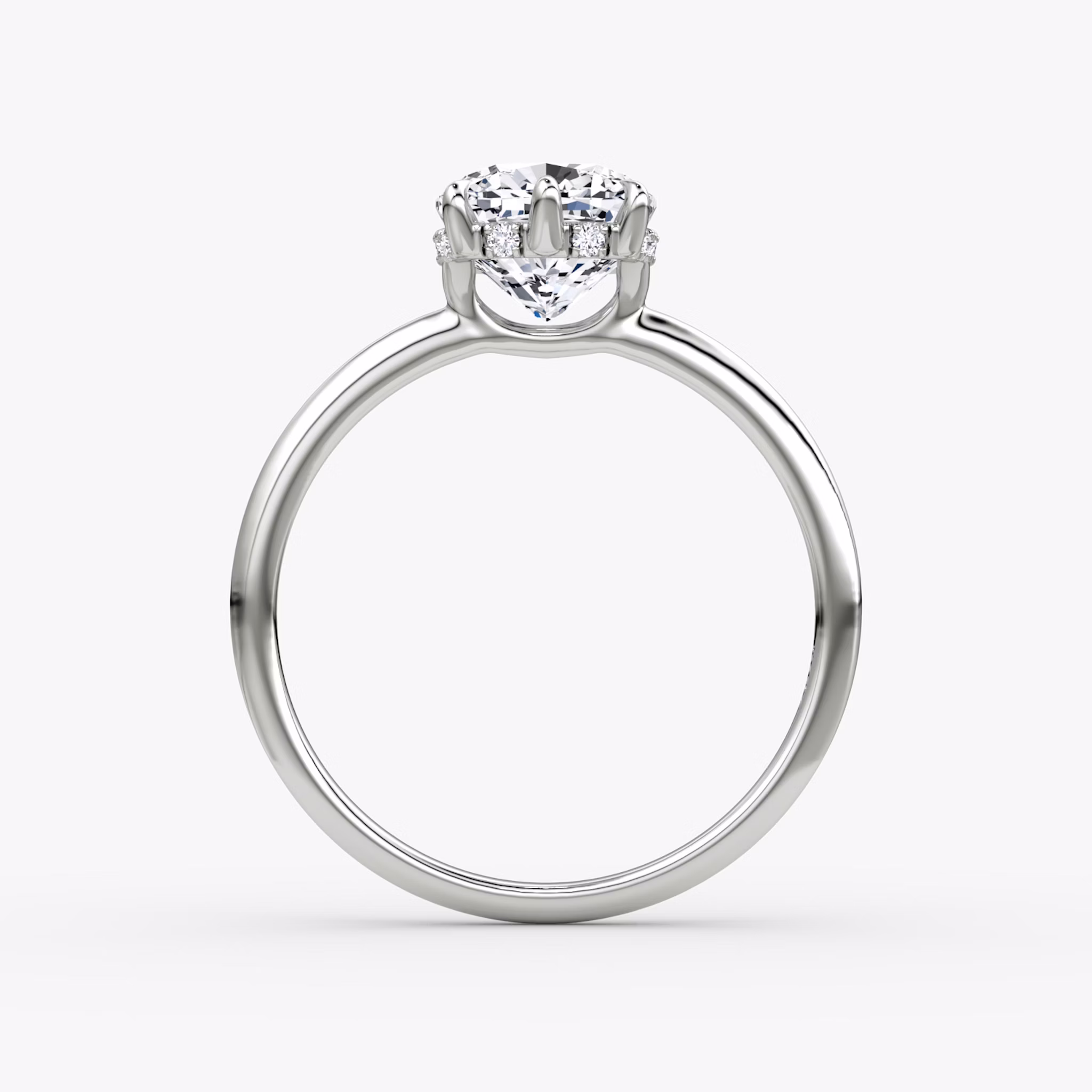 The Signature 6 Prong | Cushion | 18k | White Gold | bandAccent: Plain | bandWidth: standard | hiddenHalo: yes | diamondOrientation: vertical | caratWeight: other