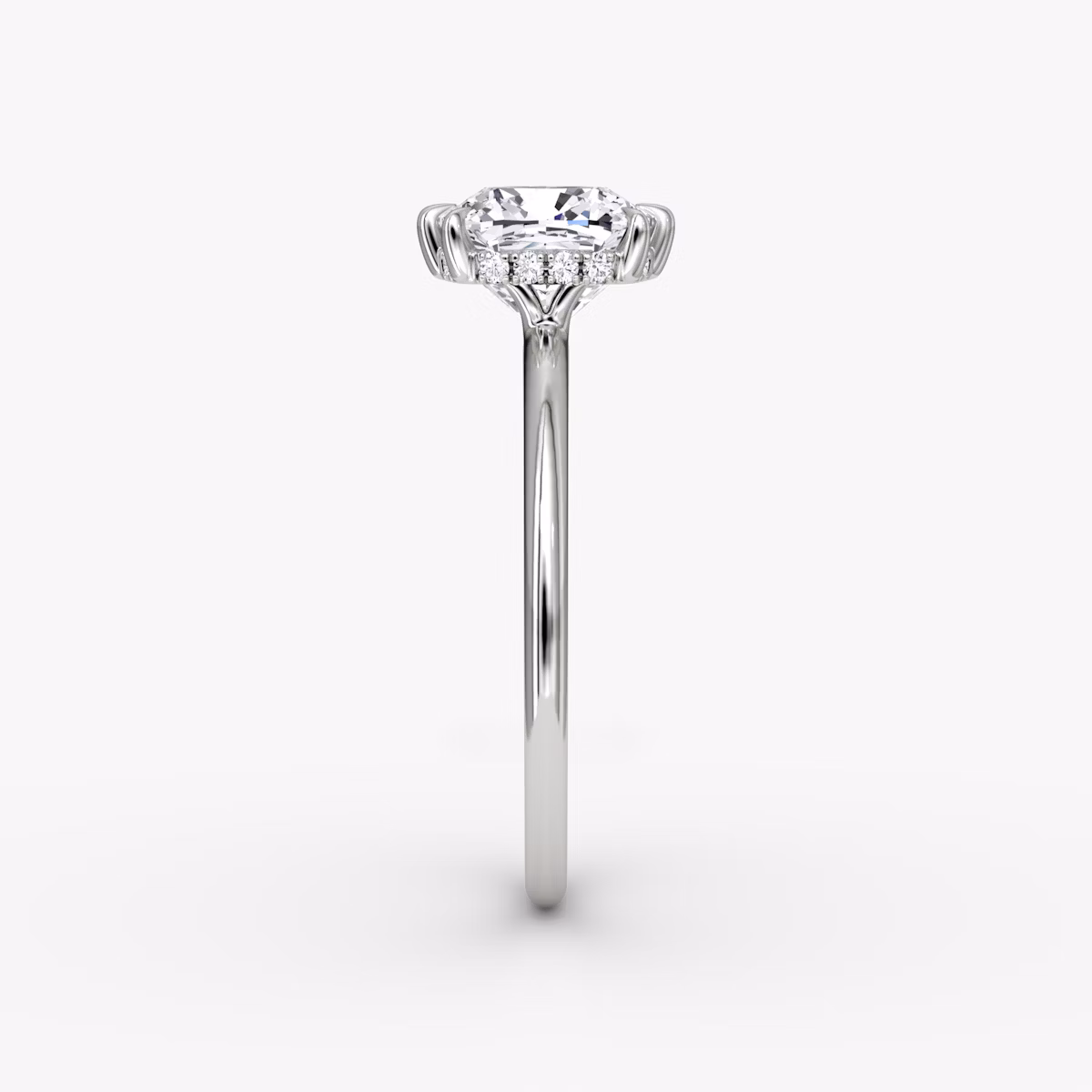 The Signature 6 Prong | Cushion | 18k | White Gold | bandAccent: Plain | bandWidth: standard | hiddenHalo: yes | diamondOrientation: vertical | caratWeight: other