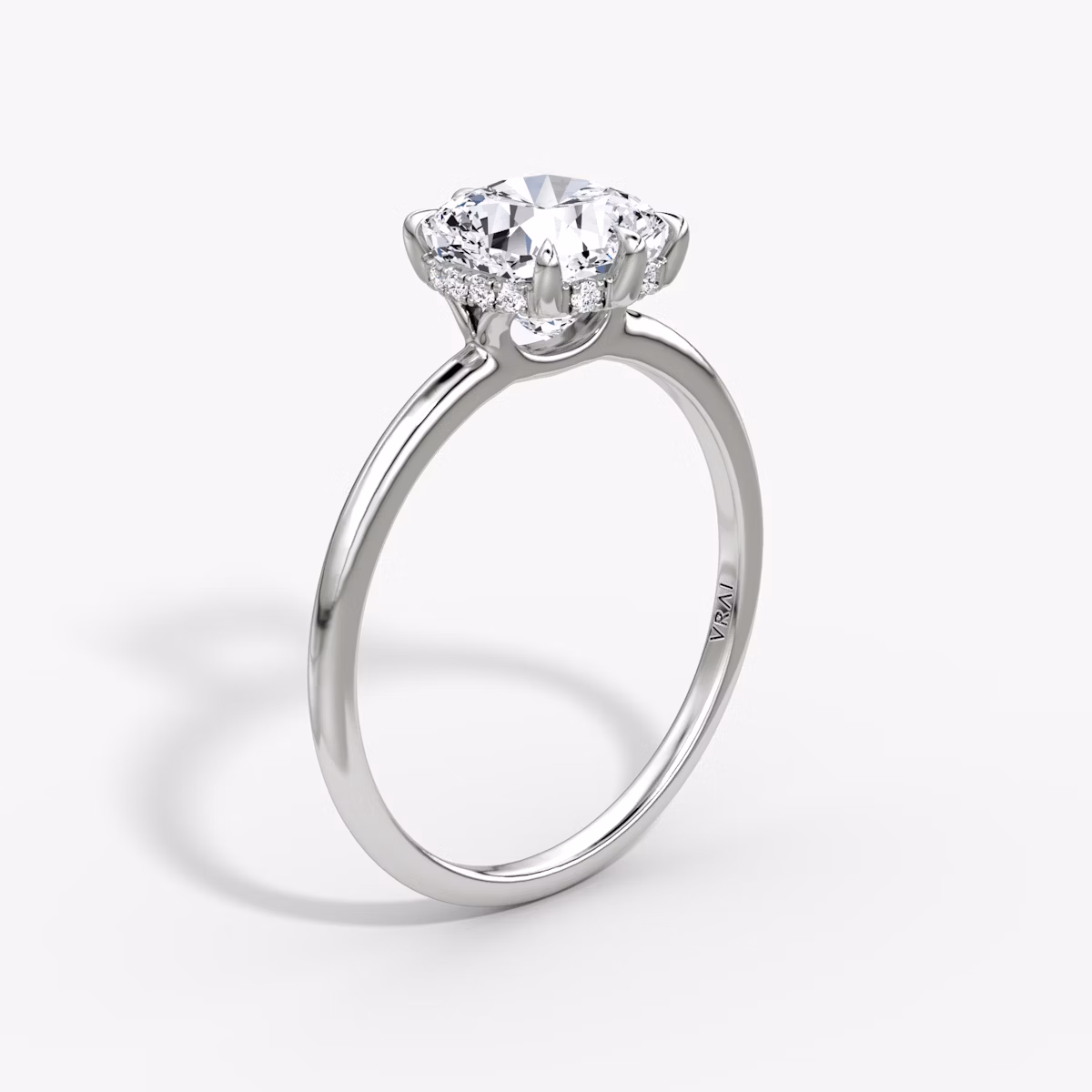 The Signature 6 Prong | Cushion | 18k | White Gold | bandAccent: Plain | bandWidth: standard | hiddenHalo: yes | diamondOrientation: vertical | caratWeight: other