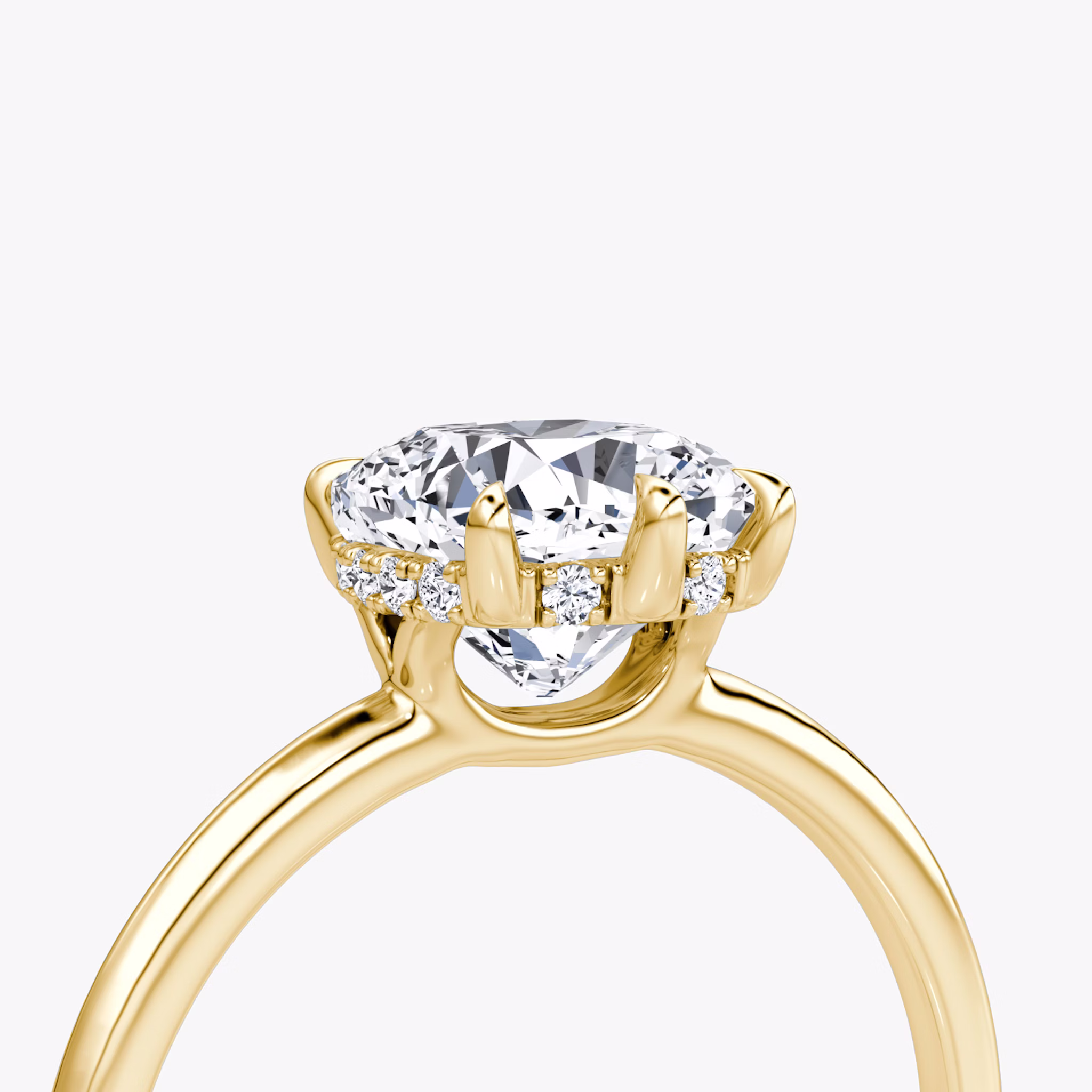 The Signature 6 Prong | Cushion | 18k | Yellow Gold | bandAccent: Plain | bandWidth: standard | hiddenHalo: yes | diamondOrientation: vertical | caratWeight: other