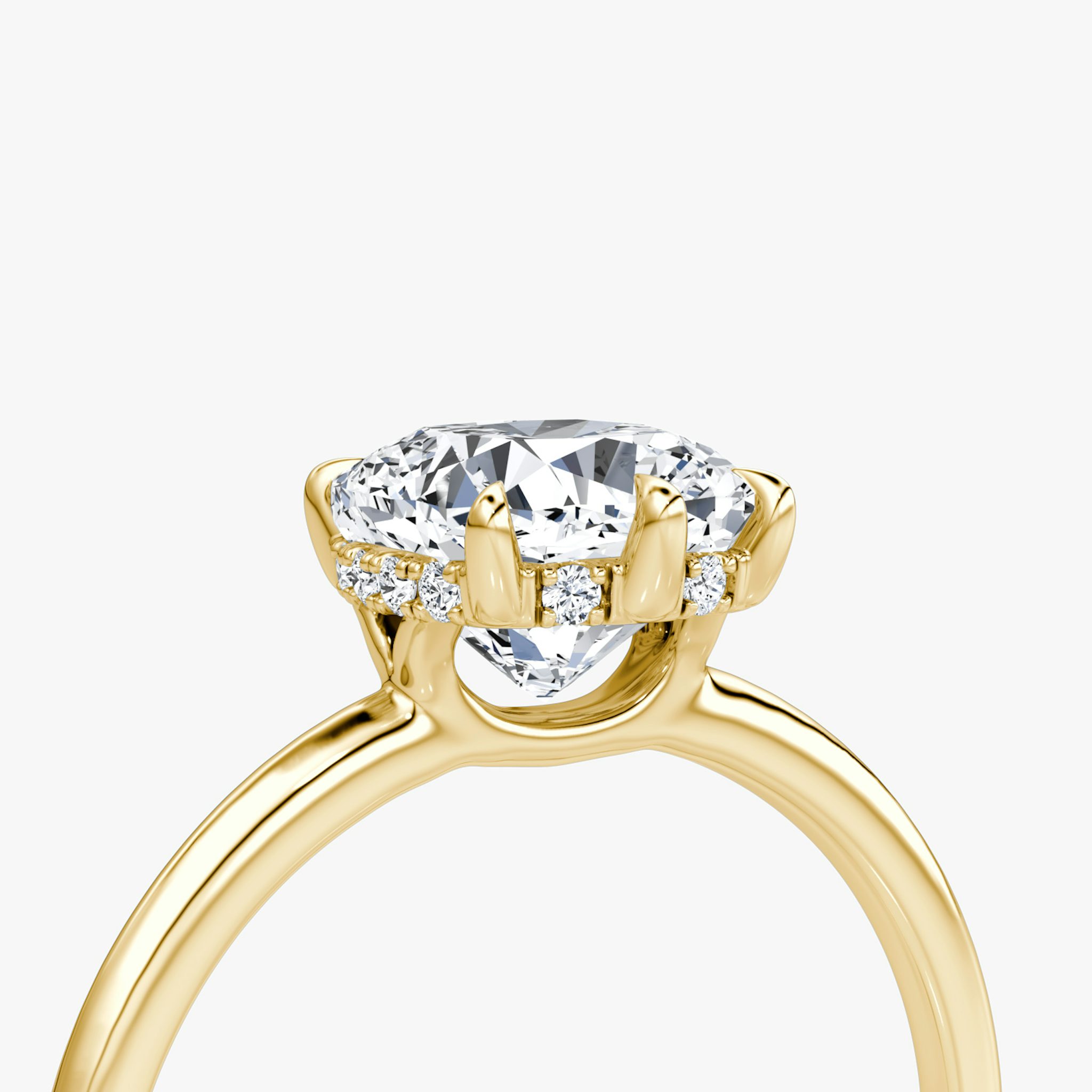 The Signature 6 Prong | Cushion | 18k | Yellow Gold | bandAccent: Plain | bandWidth: standard | hiddenHalo: yes | diamondOrientation: vertical | caratWeight: other
