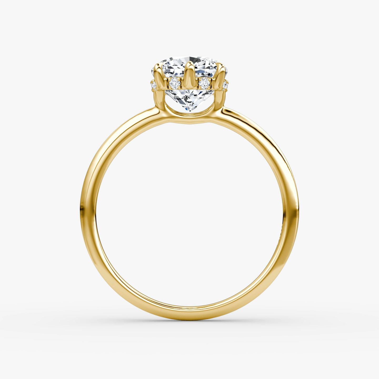 The Signature 6 Prong | Cushion | 18k | Yellow Gold | bandAccent: Plain | bandWidth: standard | hiddenHalo: yes | diamondOrientation: vertical | caratWeight: other