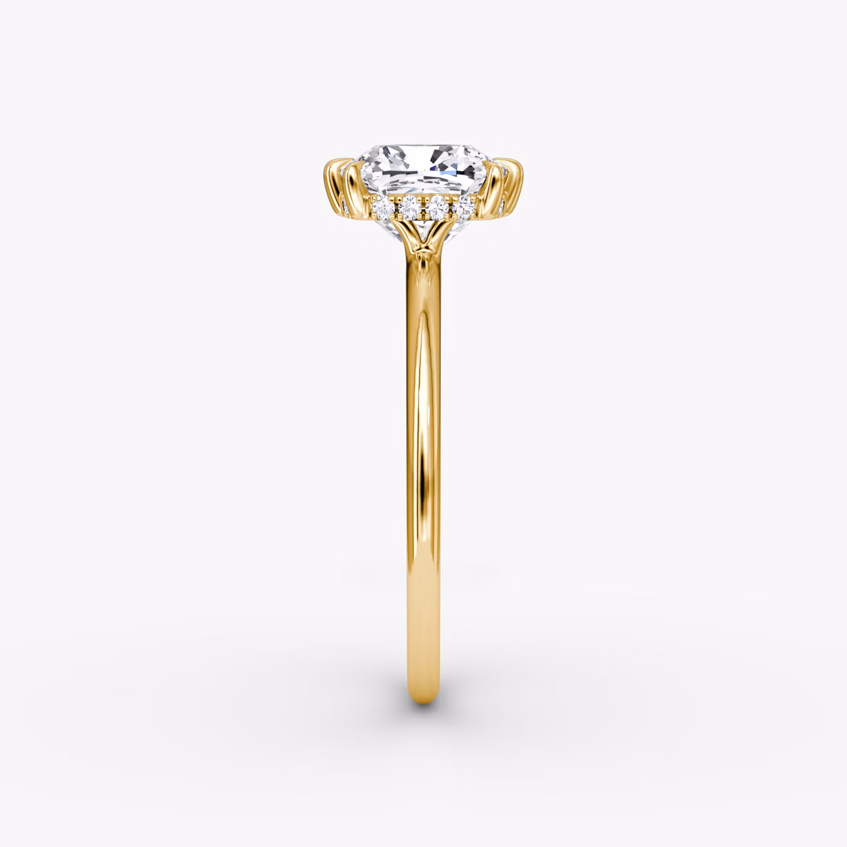 The Signature 6 Prong | Cushion | 18k | Yellow Gold | bandAccent: Plain | bandWidth: standard | hiddenHalo: yes | diamondOrientation: vertical | caratWeight: other