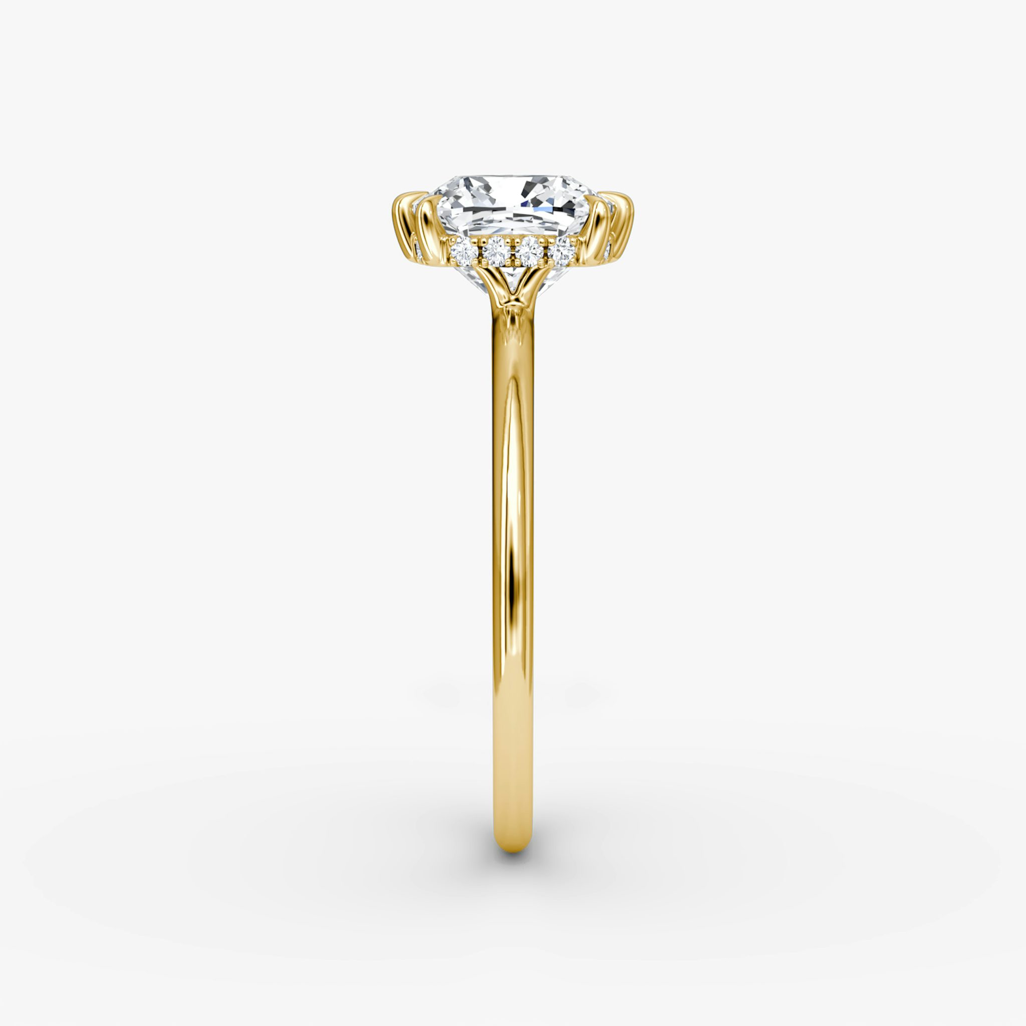 The Signature 6 Prong | Cushion | 18k | Yellow Gold | bandAccent: Plain | bandWidth: standard | hiddenHalo: yes | diamondOrientation: vertical | caratWeight: other