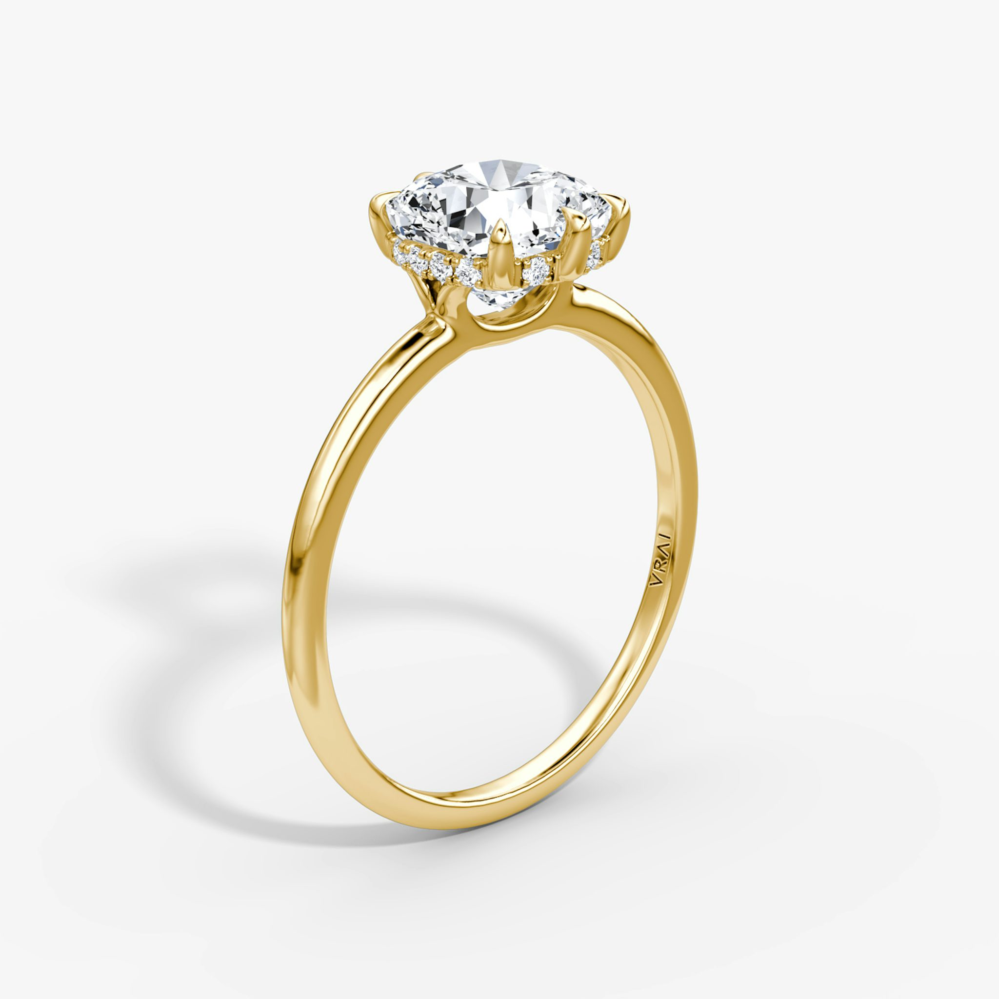 The Signature 6 Prong | Cushion | 18k | Yellow Gold | bandAccent: Plain | bandWidth: standard | hiddenHalo: yes | diamondOrientation: vertical | caratWeight: other