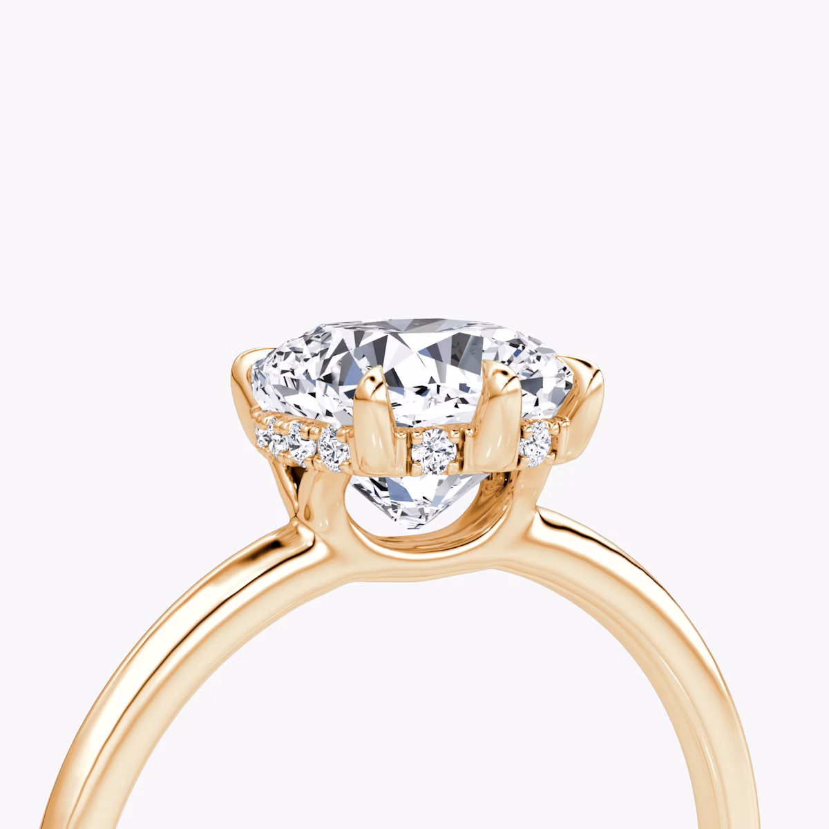 The Signature 6 Prong | Cushion | 14k | Rose Gold | bandAccent: Plain | bandWidth: standard | hiddenHalo: yes | diamondOrientation: vertical | caratWeight: other