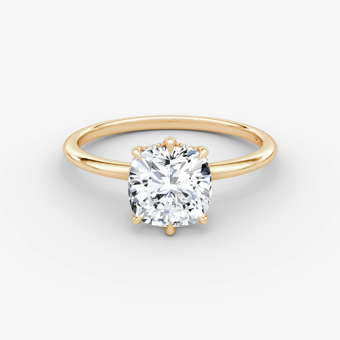 The Signature 6 Prong | Cushion | 14k | Rose Gold | bandAccent: Plain | bandWidth: standard | hiddenHalo: yes | diamondOrientation: vertical | caratWeight: other