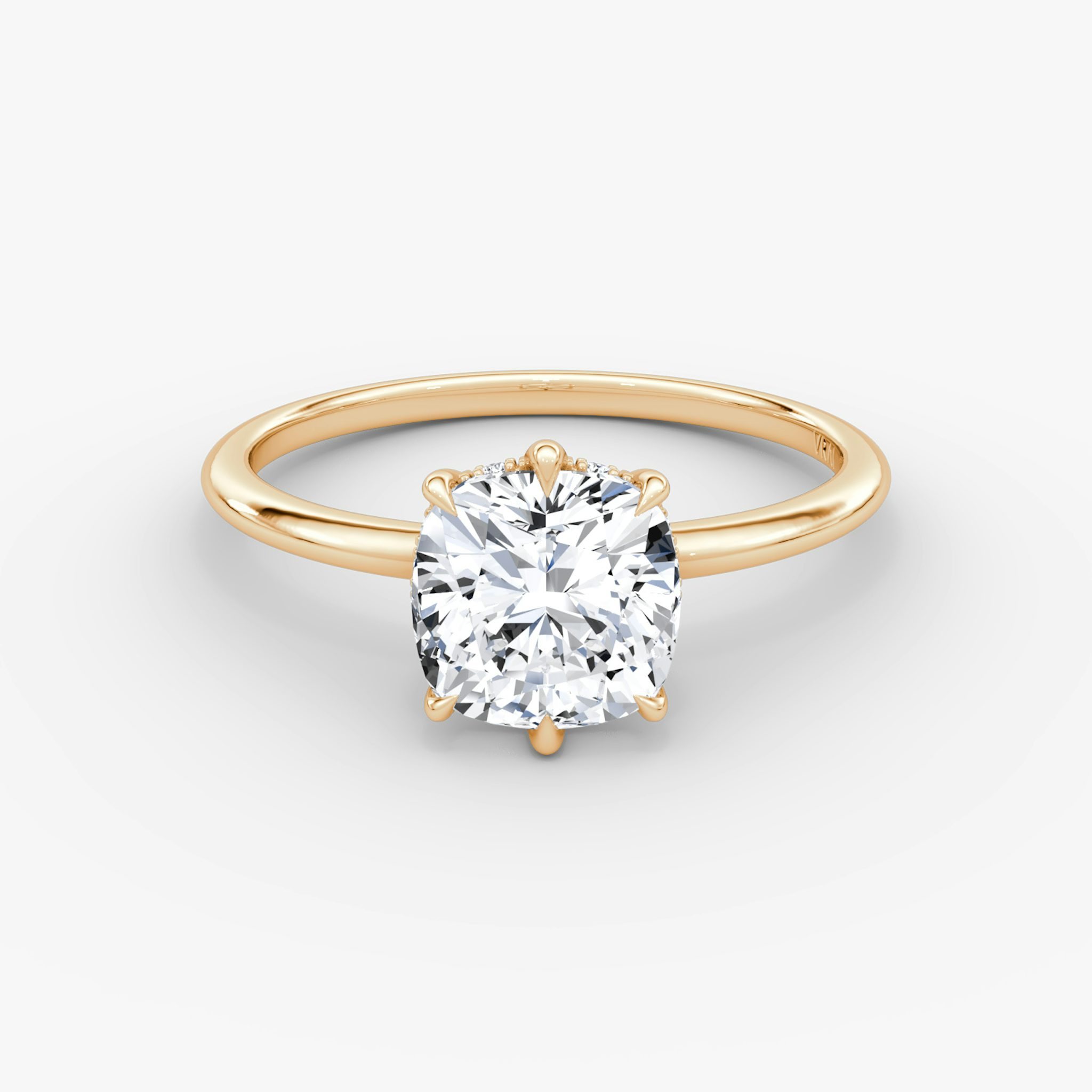 The Signature 6 Prong | Cushion | 14k | Rose Gold | bandAccent: Plain | bandWidth: standard | hiddenHalo: yes | diamondOrientation: vertical | caratWeight: other