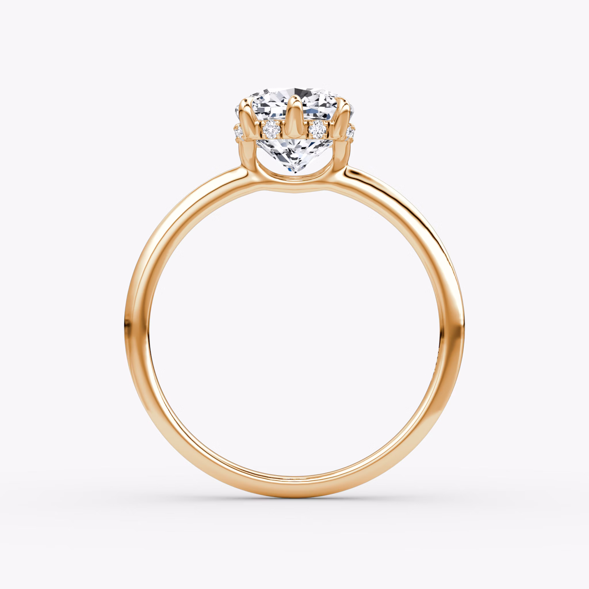 The Signature 6 Prong | Cushion | 14k | Rose Gold | bandAccent: Plain | bandWidth: standard | hiddenHalo: yes | diamondOrientation: vertical | caratWeight: other