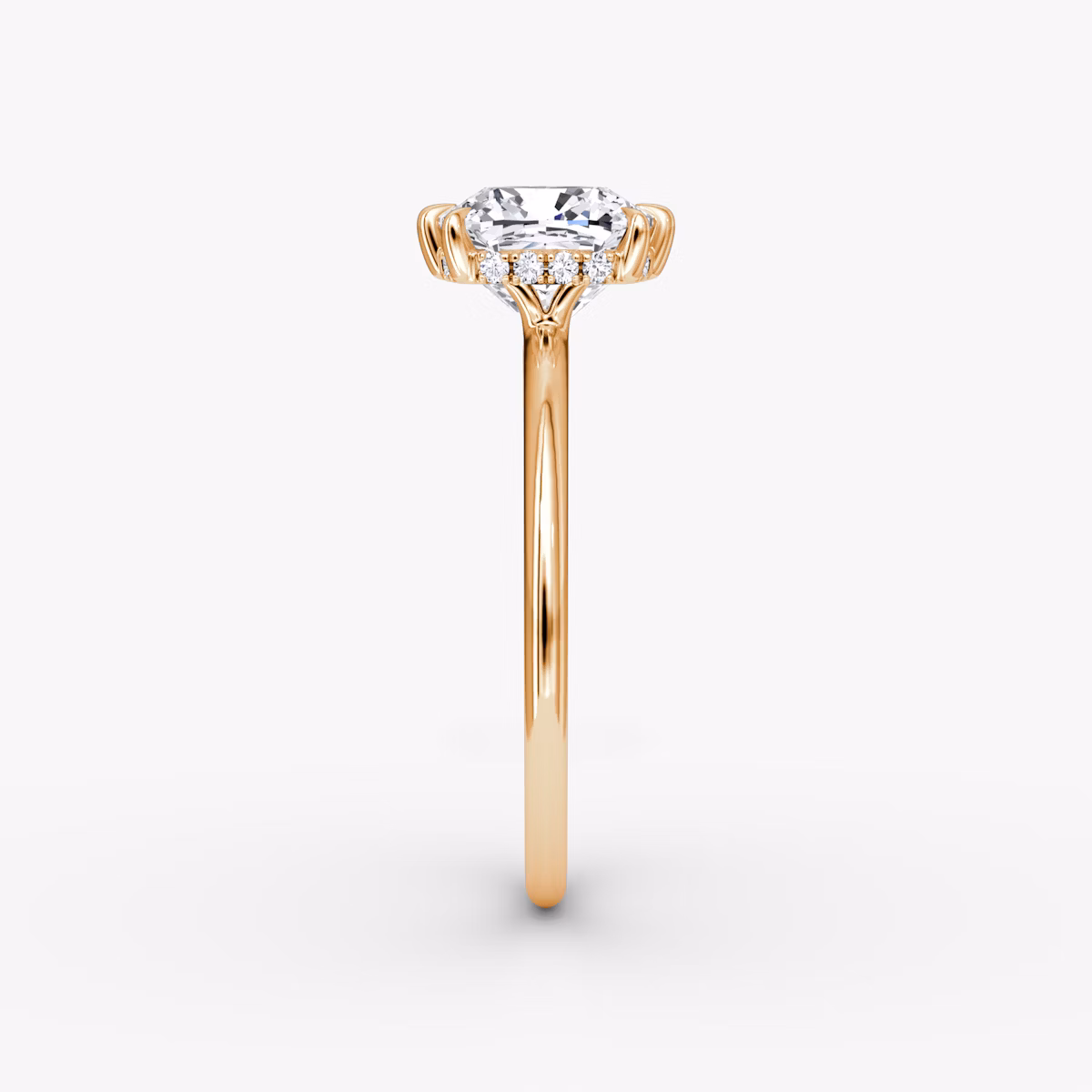 The Signature 6 Prong | Cushion | 14k | Rose Gold | bandAccent: Plain | bandWidth: standard | hiddenHalo: yes | diamondOrientation: vertical | caratWeight: other