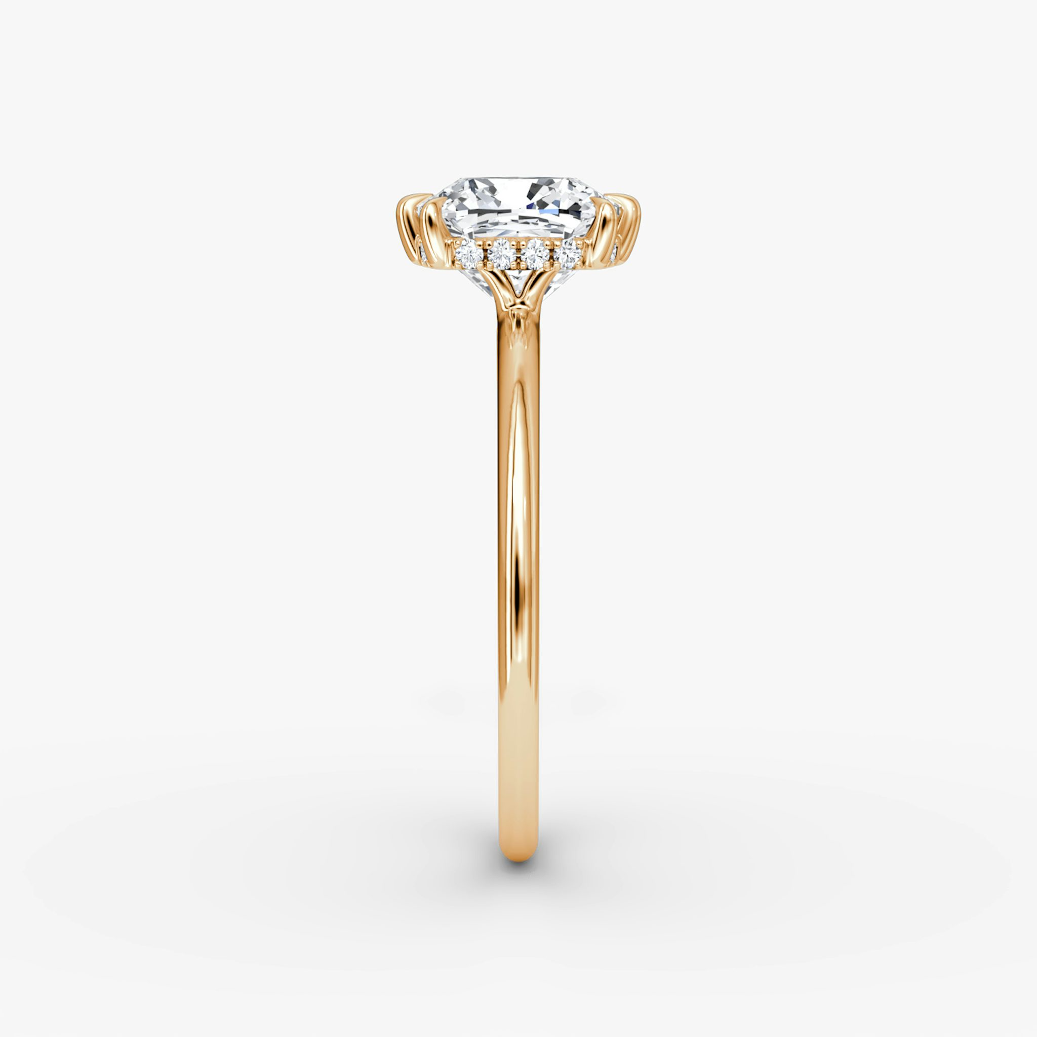 The Signature 6 Prong | Cushion | 14k | Rose Gold | bandAccent: Plain | bandWidth: standard | hiddenHalo: yes | diamondOrientation: vertical | caratWeight: other