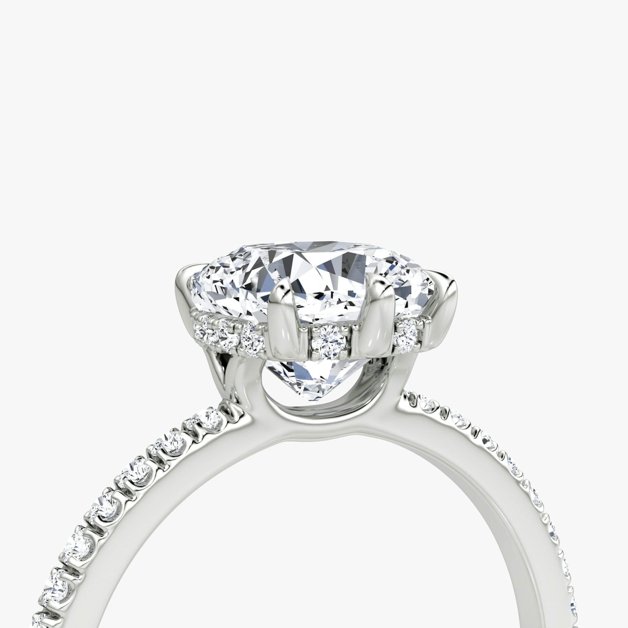 The Signature 6 Prong | Cushion | 18k | White Gold | bandAccent: Pavé | bandWidth: standard | hiddenHalo: yes | diamondOrientation: vertical | caratWeight: other
