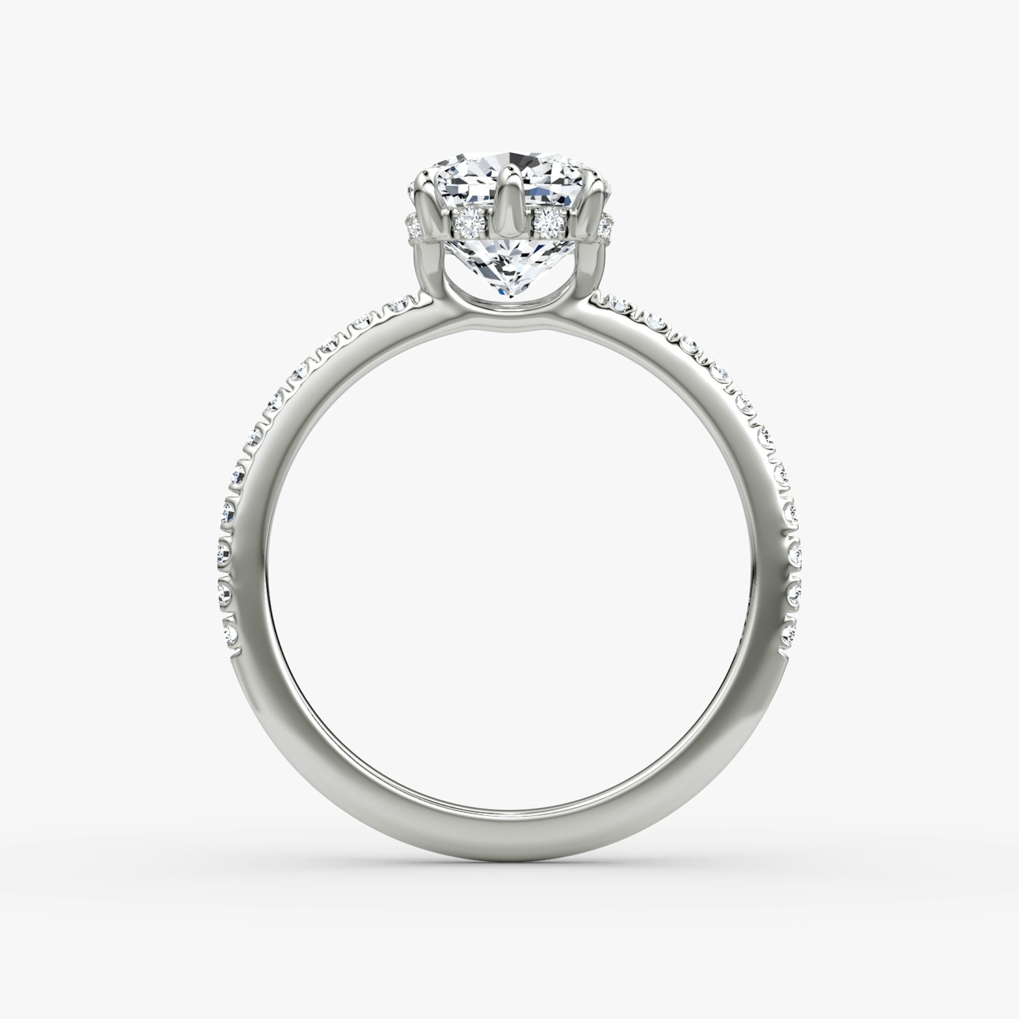 The Signature 6 Prong | Cushion | 18k | White Gold | bandAccent: Pavé | bandWidth: standard | hiddenHalo: yes | diamondOrientation: vertical | caratWeight: other