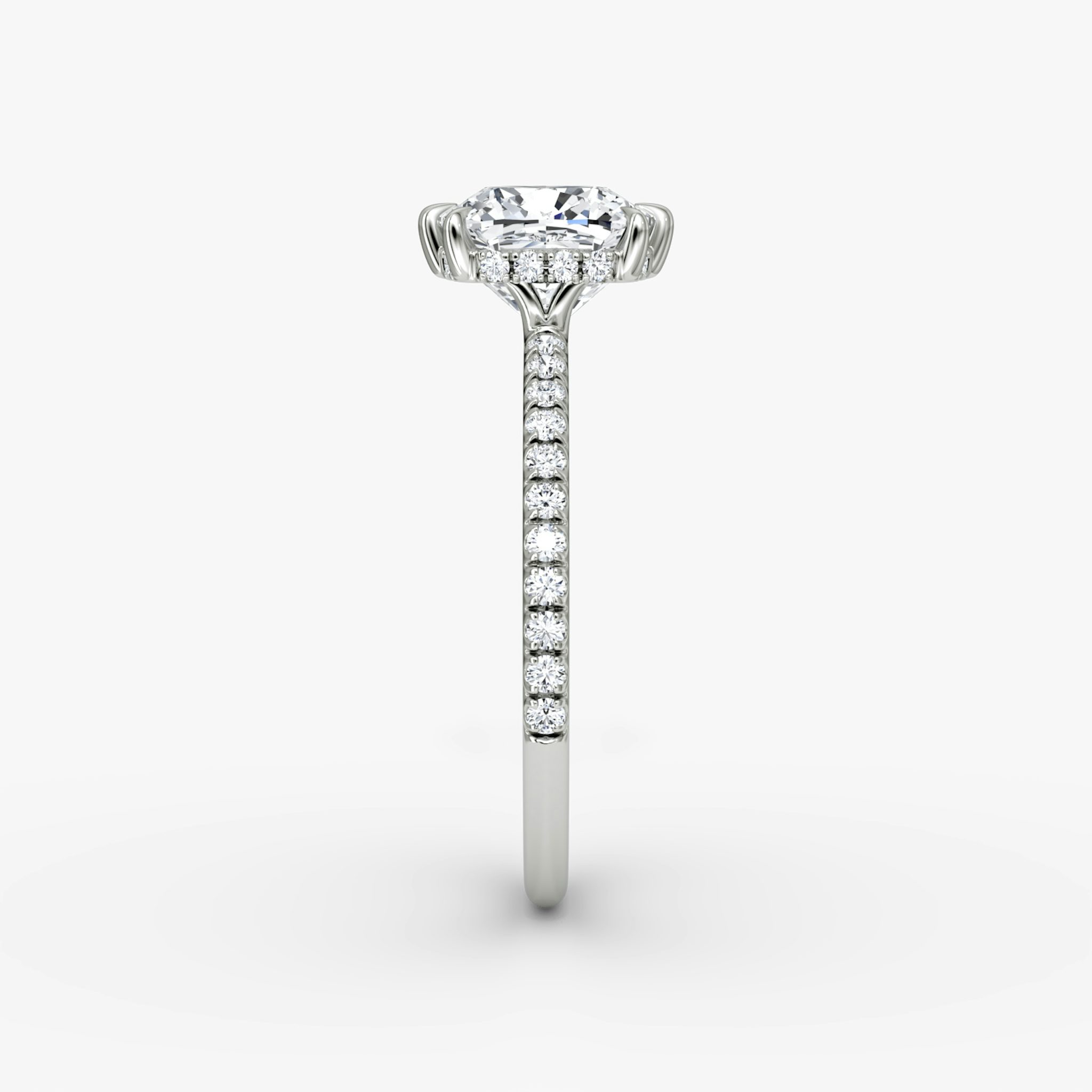 The Signature 6 Prong | Cushion | 18k | White Gold | bandAccent: Pavé | bandWidth: standard | hiddenHalo: yes | diamondOrientation: vertical | caratWeight: other