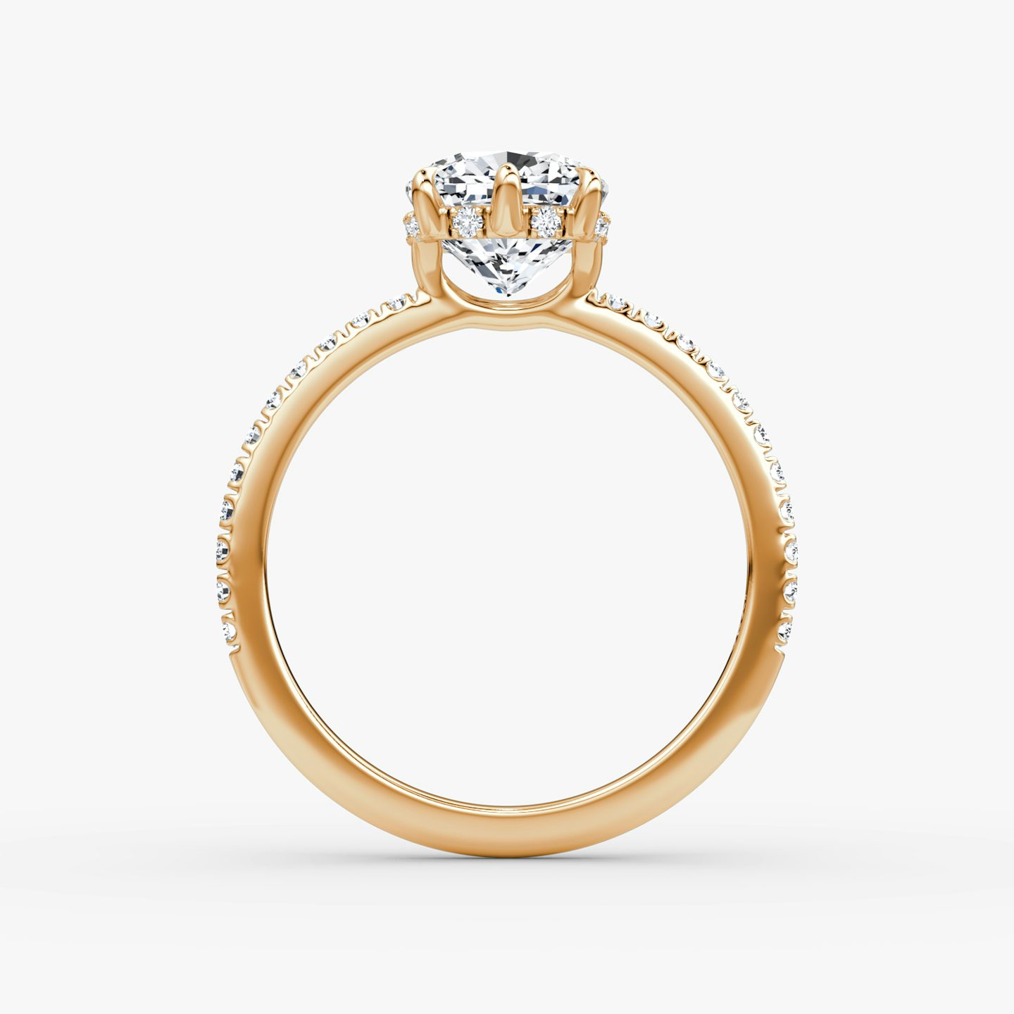 The Signature 6 Prong | Cushion | 14k | Rose Gold | bandAccent: Pavé | bandWidth: standard | hiddenHalo: yes | diamondOrientation: vertical | caratWeight: other