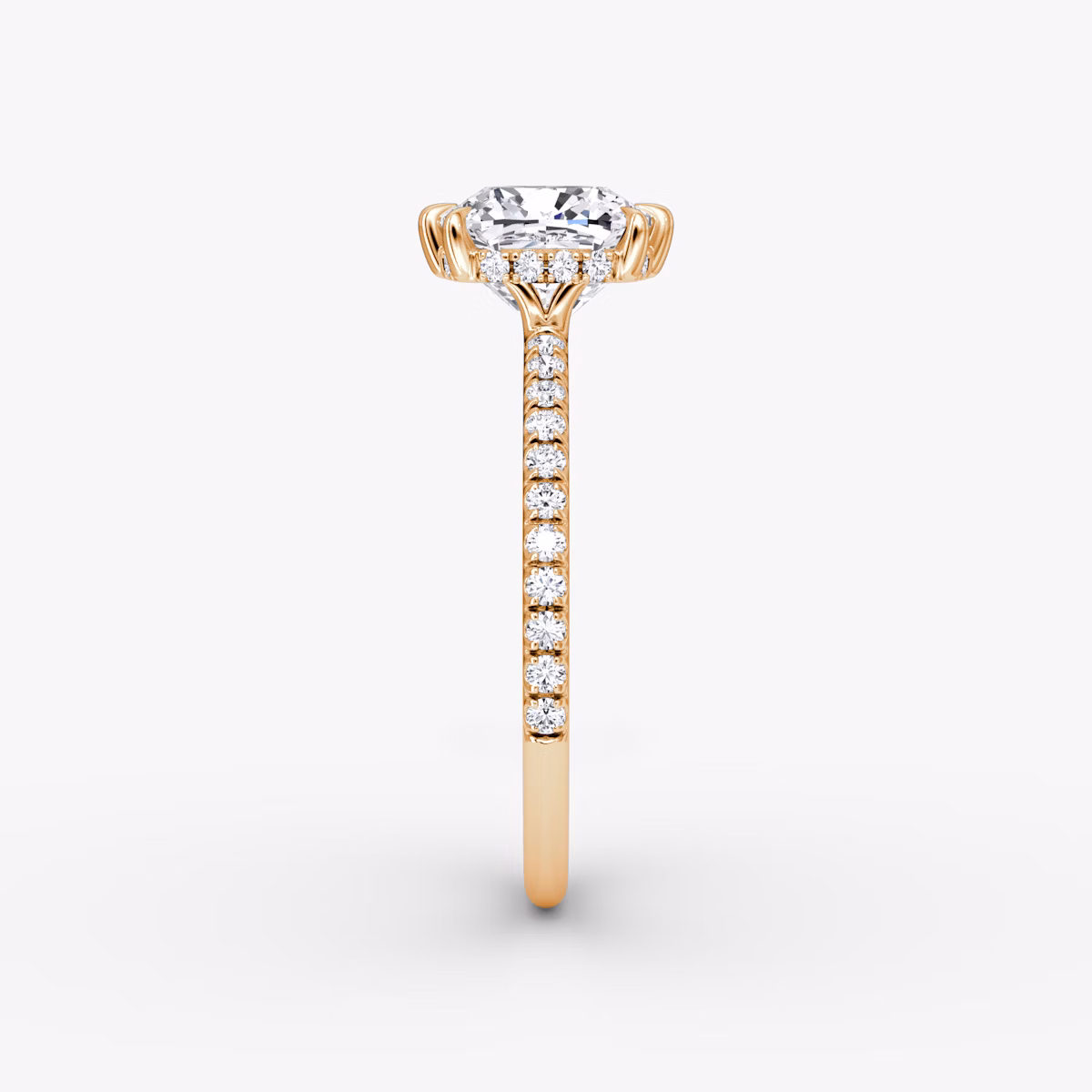 The Signature 6 Prong | Cushion | 14k | Rose Gold | bandAccent: Pavé | bandWidth: standard | hiddenHalo: yes | diamondOrientation: vertical | caratWeight: other