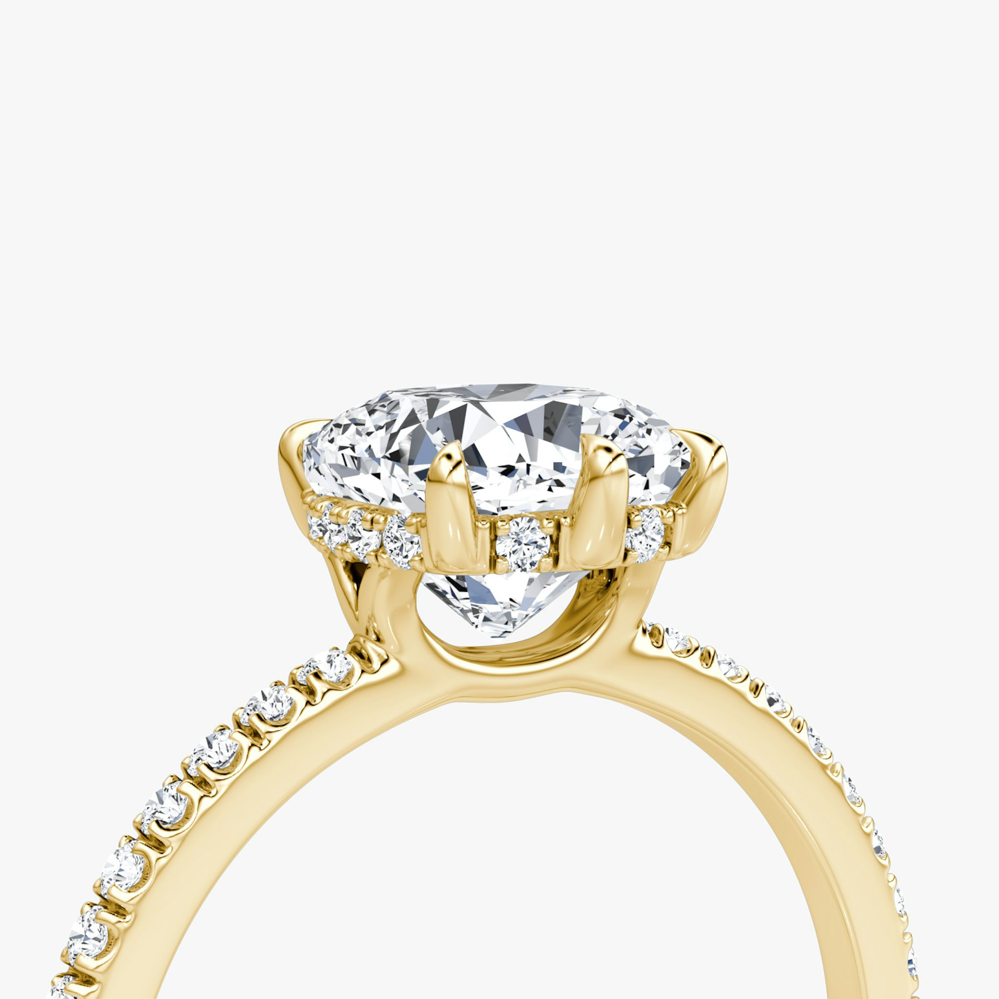 The Signature 6 Prong | Cushion | 18k | Yellow Gold | bandAccent: Pavé | bandWidth: standard | hiddenHalo: yes | diamondOrientation: vertical | caratWeight: other