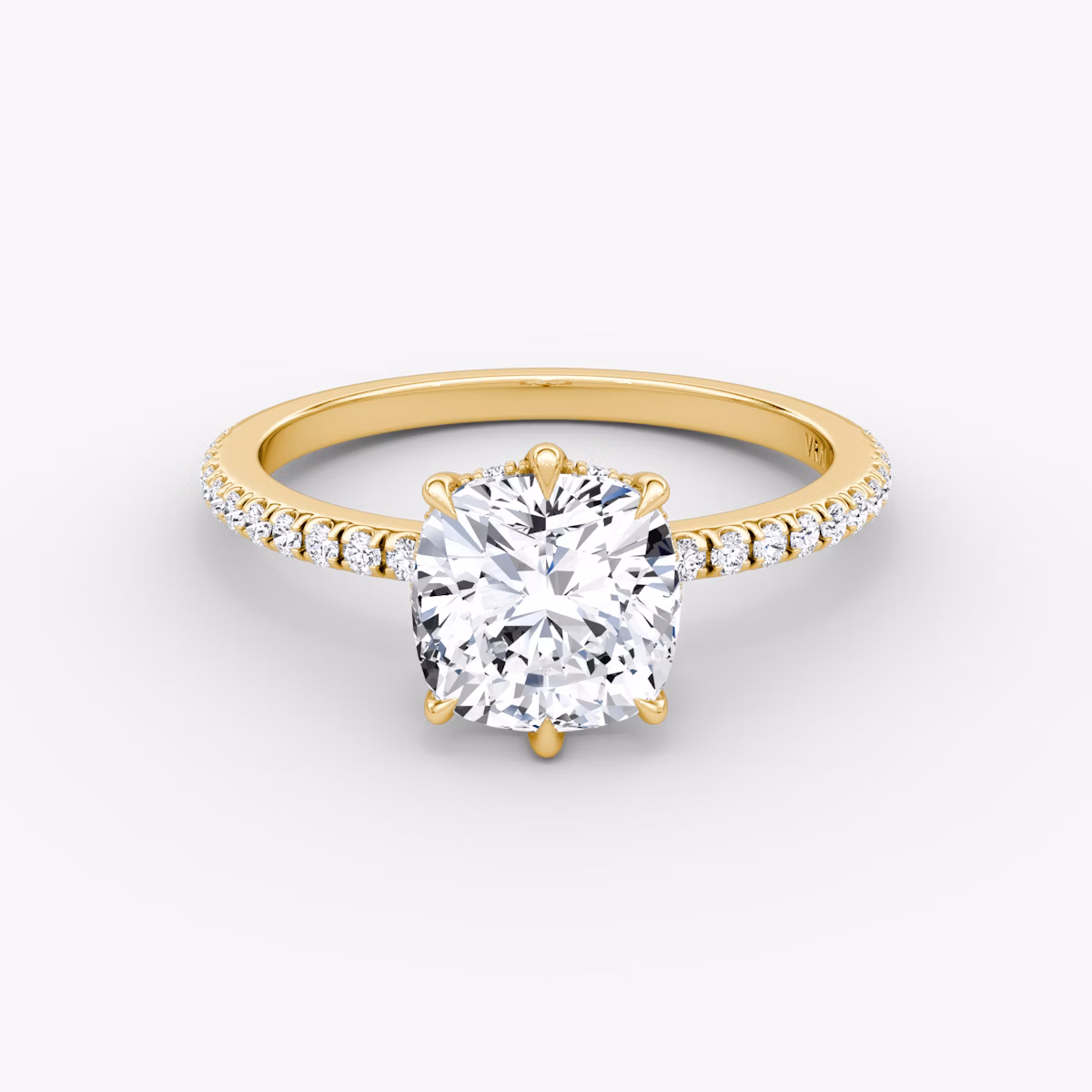 The Signature 6 Prong | Cushion | 18k | Yellow Gold | bandAccent: Pavé | bandWidth: standard | hiddenHalo: yes | diamondOrientation: vertical | caratWeight: other