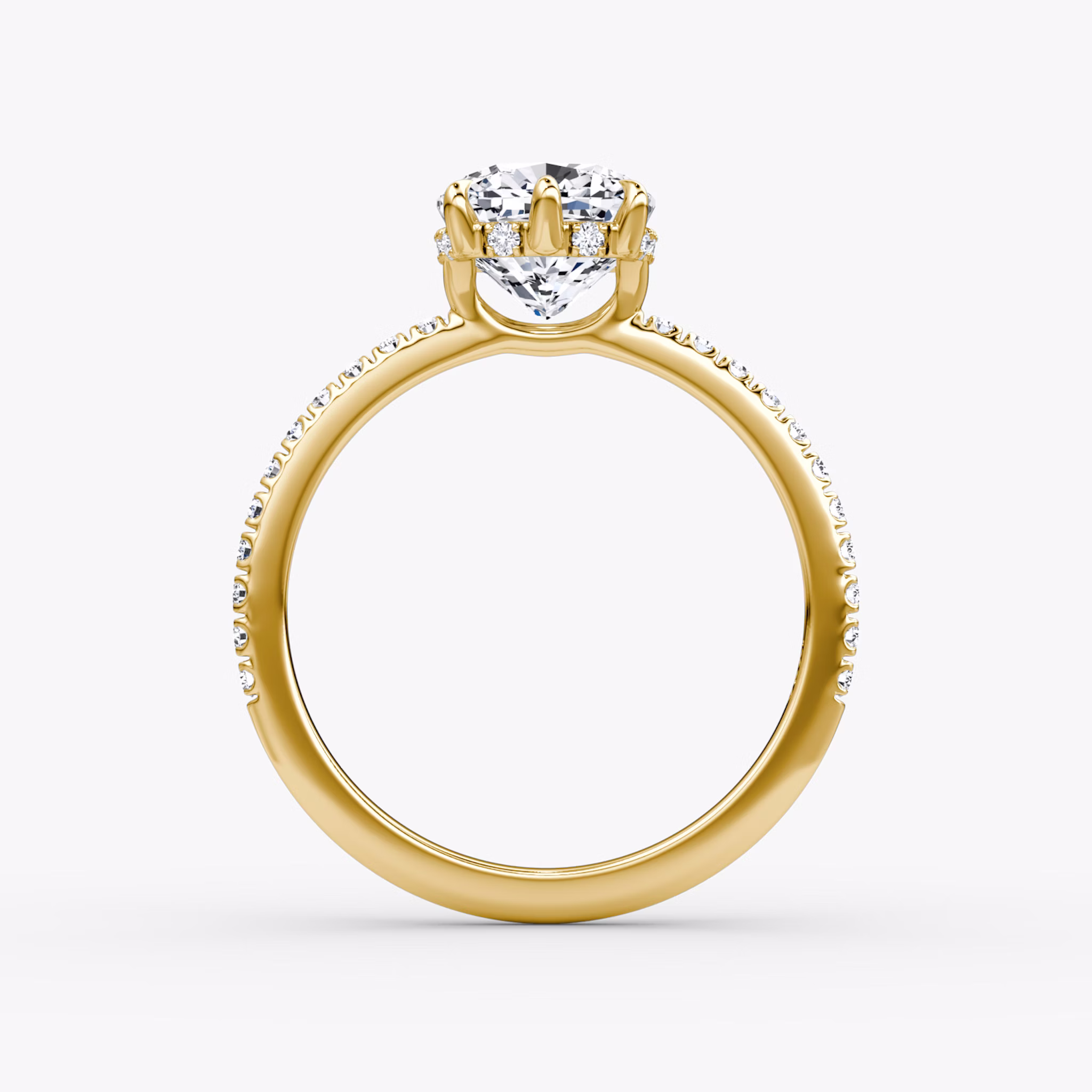 The Signature 6 Prong | Cushion | 18k | Yellow Gold | bandAccent: Pavé | bandWidth: standard | hiddenHalo: yes | diamondOrientation: vertical | caratWeight: other
