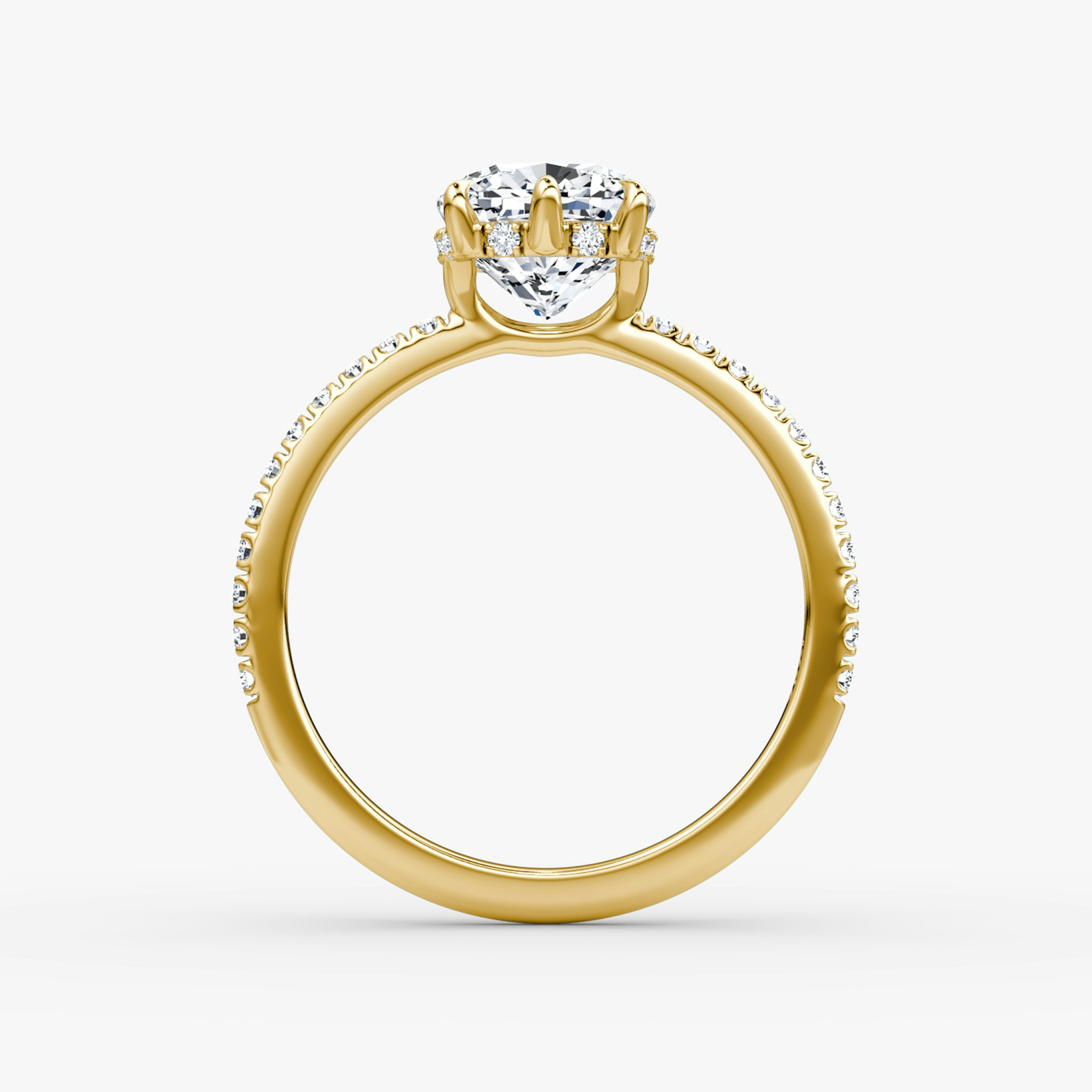 The Signature 6 Prong | Cushion | 18k | Yellow Gold | bandAccent: Pavé | bandWidth: standard | hiddenHalo: yes | diamondOrientation: vertical | caratWeight: other
