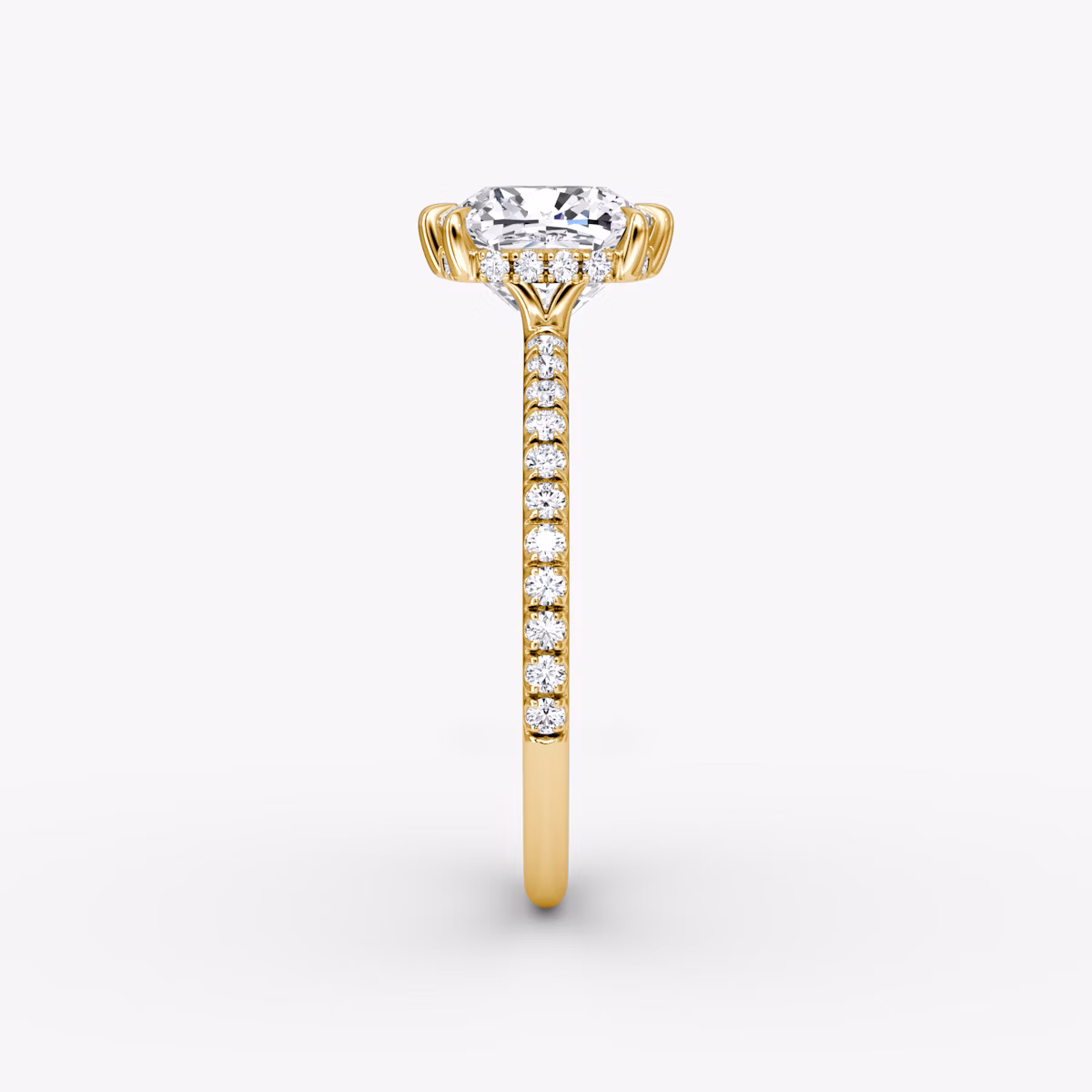 The Signature 6 Prong | Cushion | 18k | Yellow Gold | bandAccent: Pavé | bandWidth: standard | hiddenHalo: yes | diamondOrientation: vertical | caratWeight: other