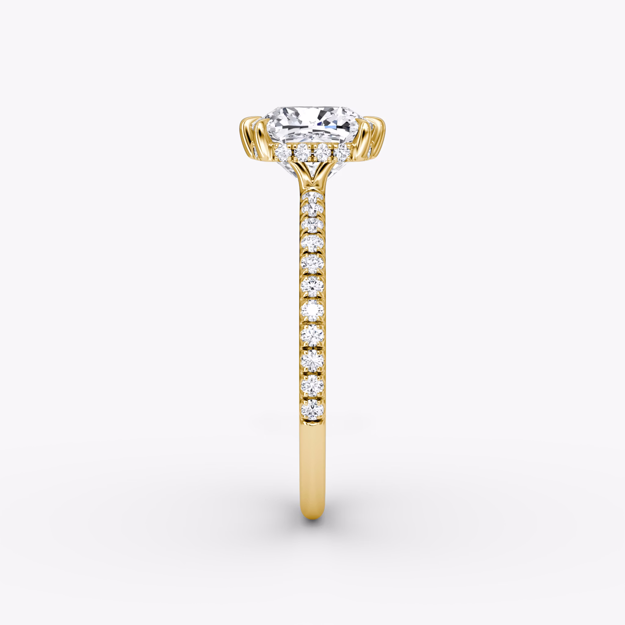 The Signature 6 Prong | Cushion | 18k | Yellow Gold | bandAccent: Pavé | bandWidth: standard | hiddenHalo: yes | diamondOrientation: vertical | caratWeight: other