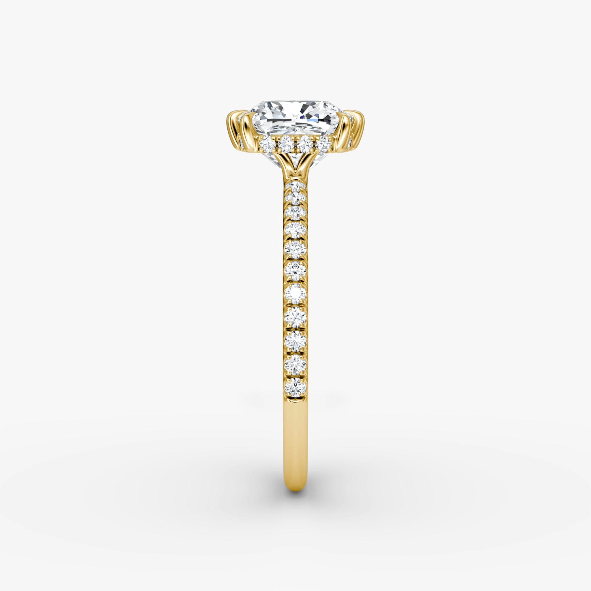 The Signature 6 Prong | Cushion | 18k | Yellow Gold | bandAccent: Pavé | bandWidth: standard | hiddenHalo: yes | diamondOrientation: vertical | caratWeight: other