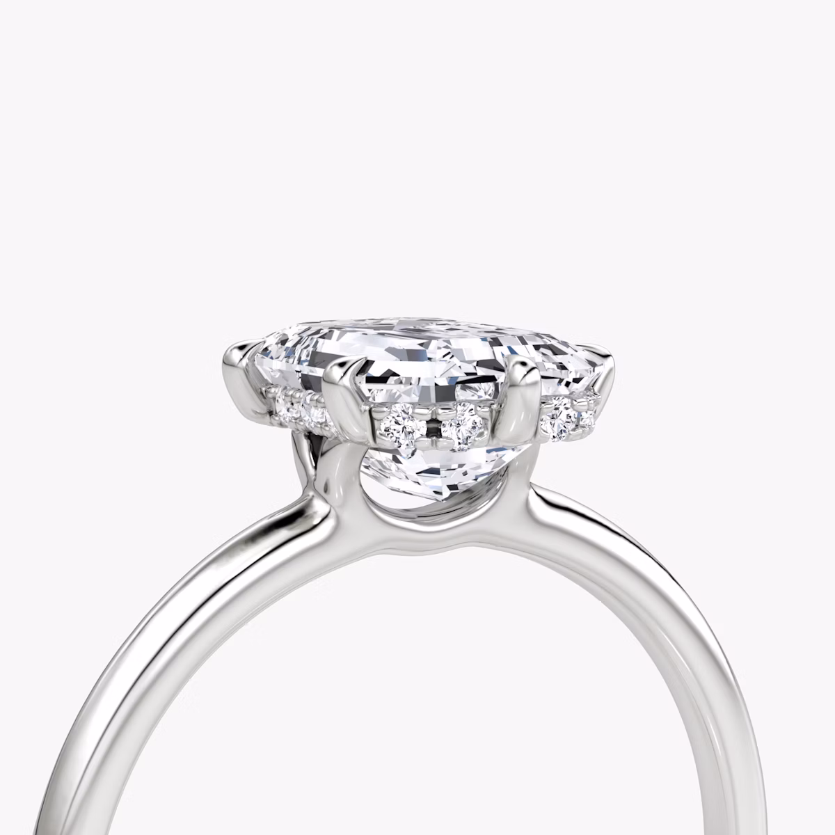 The Signature 6 Prong | Emerald | Platinum | bandAccent: Plain | bandWidth: standard | hiddenHalo: yes | diamondOrientation: vertical | caratWeight: other