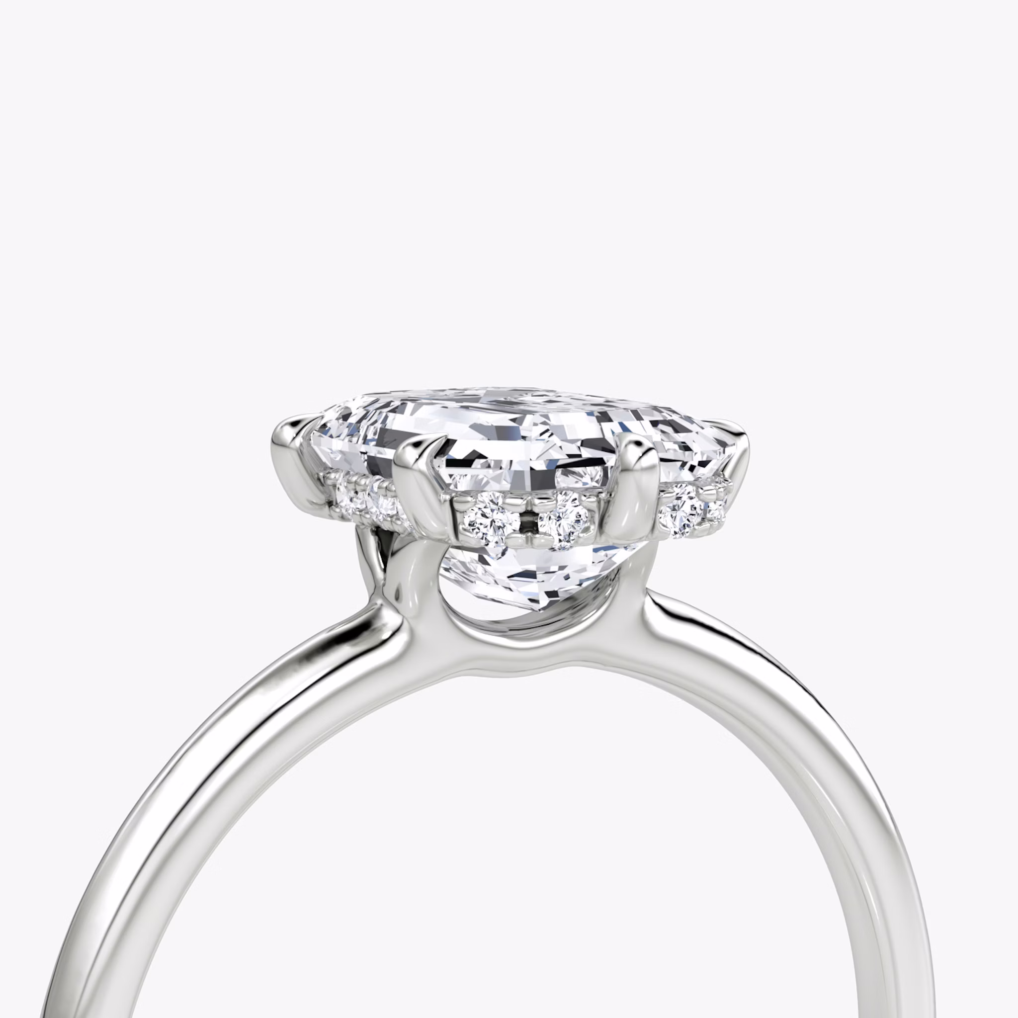 The Signature 6 Prong | Emerald | 18k | White Gold | bandAccent: Plain | bandWidth: standard | hiddenHalo: yes | diamondOrientation: vertical | caratWeight: other