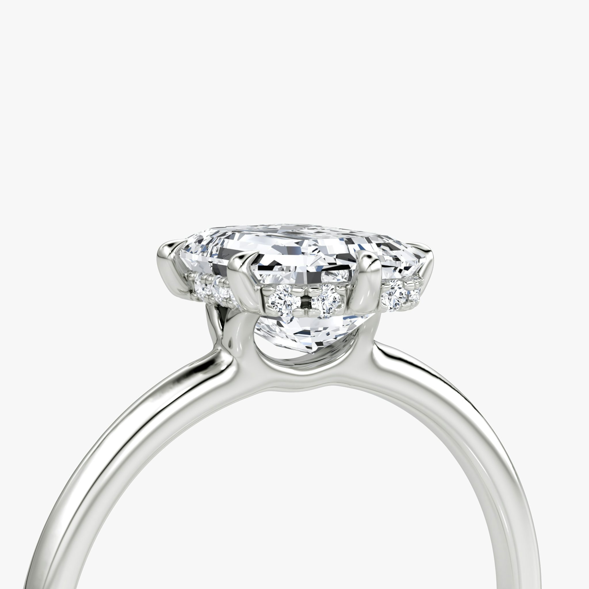 The Signature 6 Prong | Emerald | 18k | White Gold | bandAccent: Plain | bandWidth: standard | hiddenHalo: yes | diamondOrientation: vertical | caratWeight: other