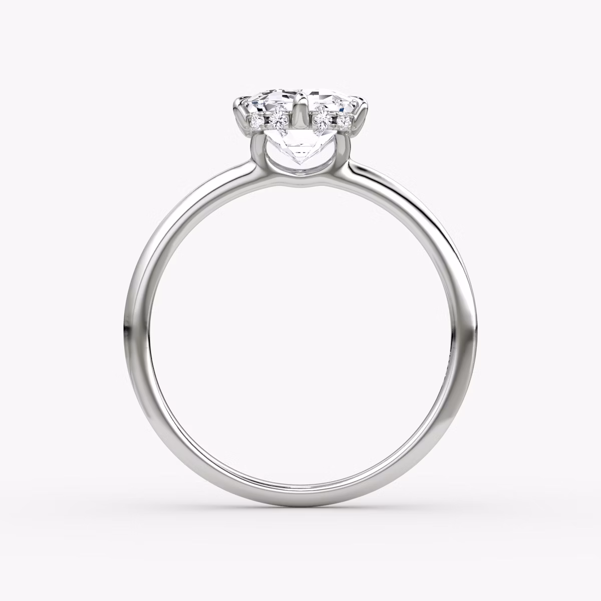 The Signature 6 Prong | Emerald | Platinum | bandAccent: Plain | bandWidth: standard | hiddenHalo: yes | diamondOrientation: vertical | caratWeight: other