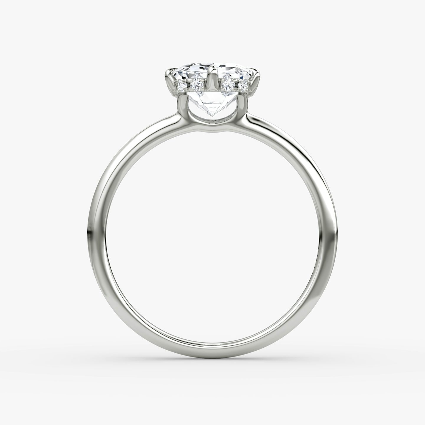 The Signature 6 Prong | Emerald | 18k | White Gold | bandAccent: Plain | bandWidth: standard | hiddenHalo: yes | diamondOrientation: vertical | caratWeight: other