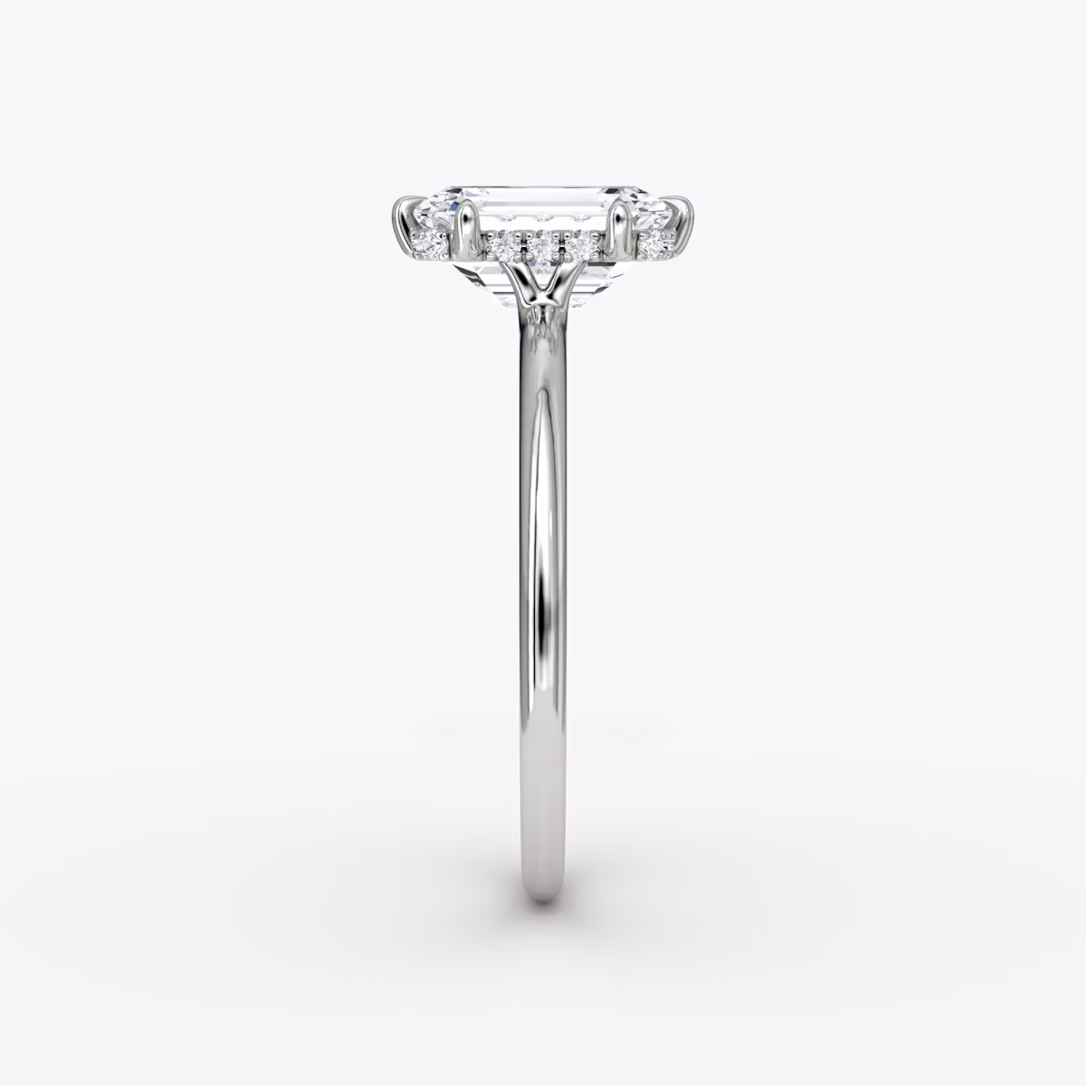 The Signature 6 Prong | Emerald | Platinum | bandAccent: Plain | bandWidth: standard | hiddenHalo: yes | diamondOrientation: vertical | caratWeight: other