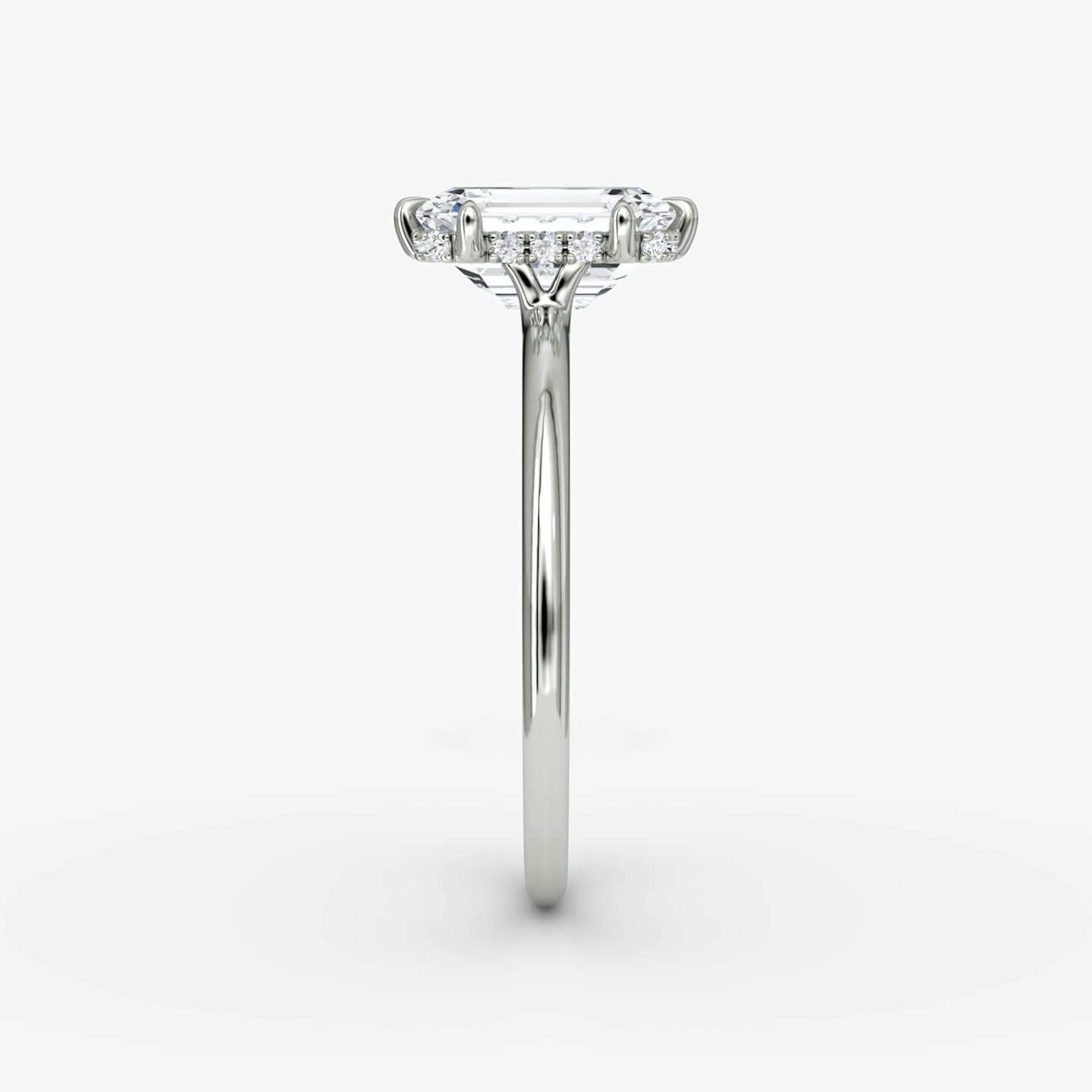 The Signature 6 Prong | Emerald | 18k | White Gold | bandAccent: Plain | bandWidth: standard | hiddenHalo: yes | diamondOrientation: vertical | caratWeight: other